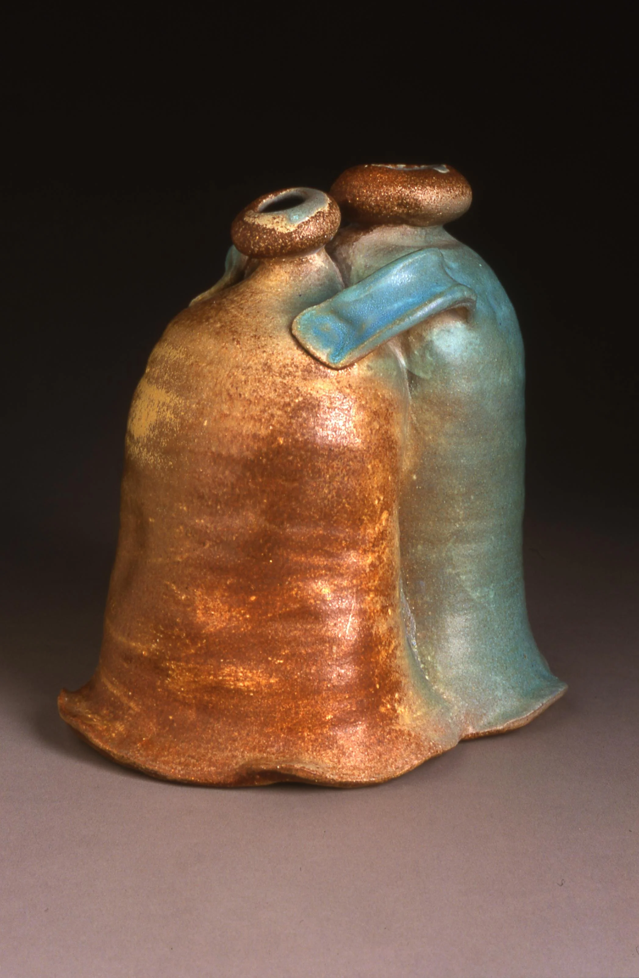 Wheel-thrown and altered, oxidation firing, sculptural vessel "Doubles 5"