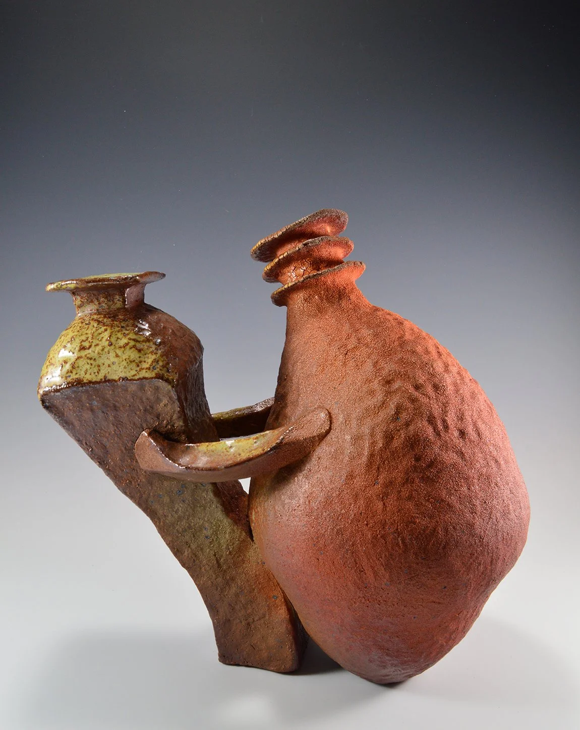 Soda-fired, pinched sculptural vessel "Doubles 9"