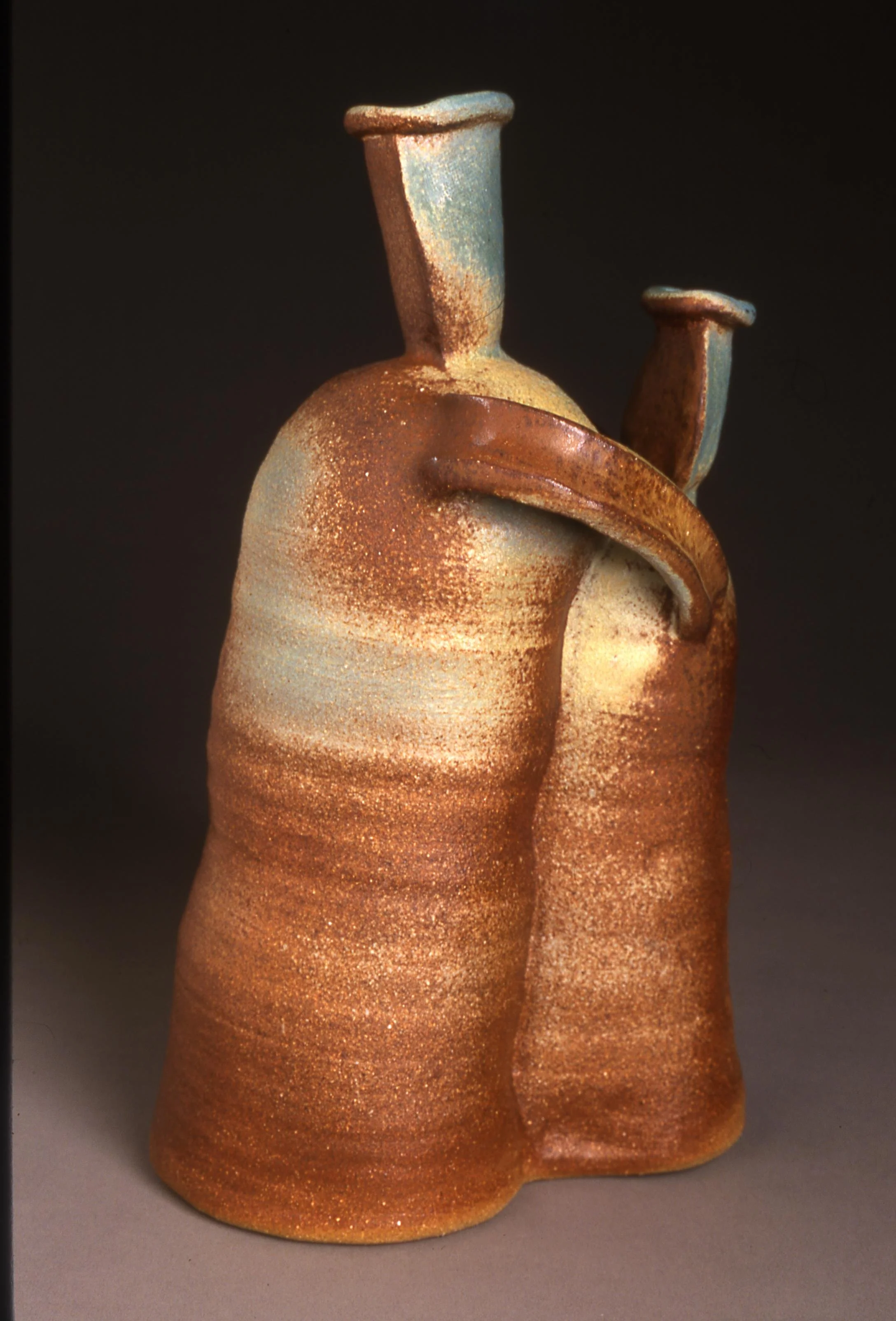 Wheel-thrown and altered, oxidation firing, sculptural vessel "Doubles 2"