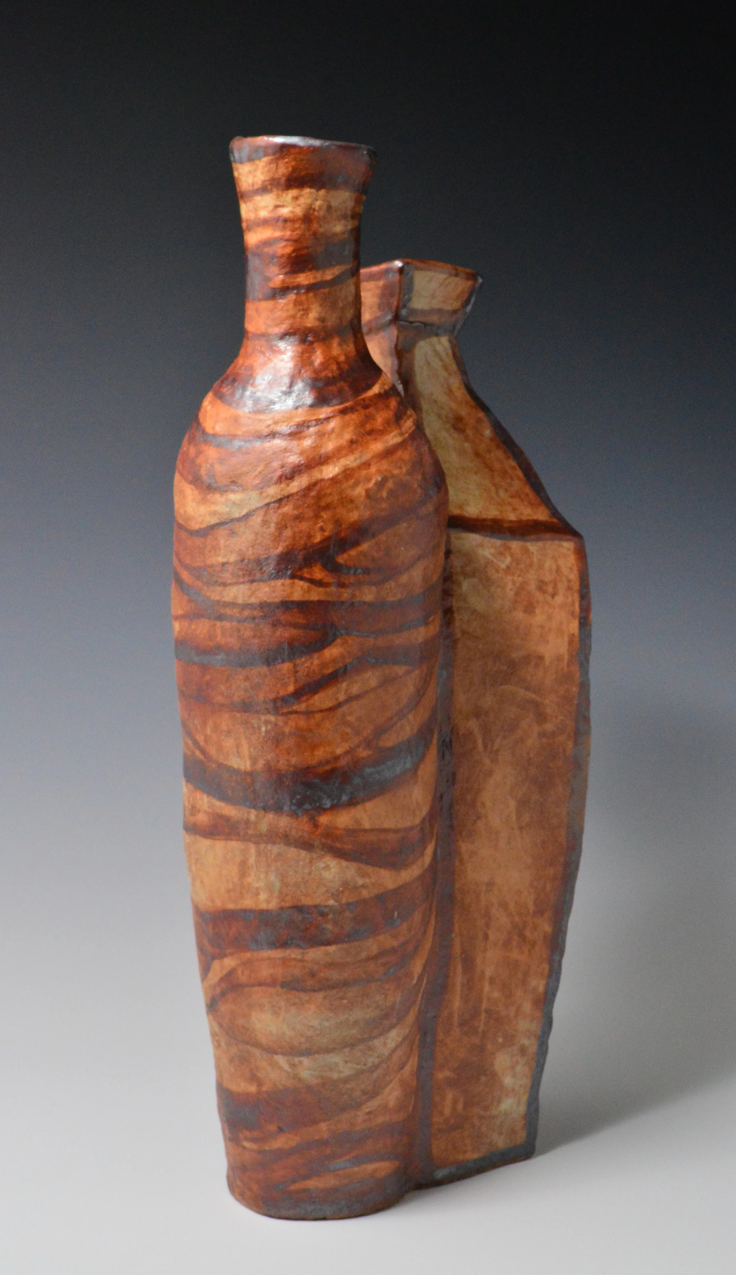 Reduction fired, pinched sculptural vessel "Doubles 7"