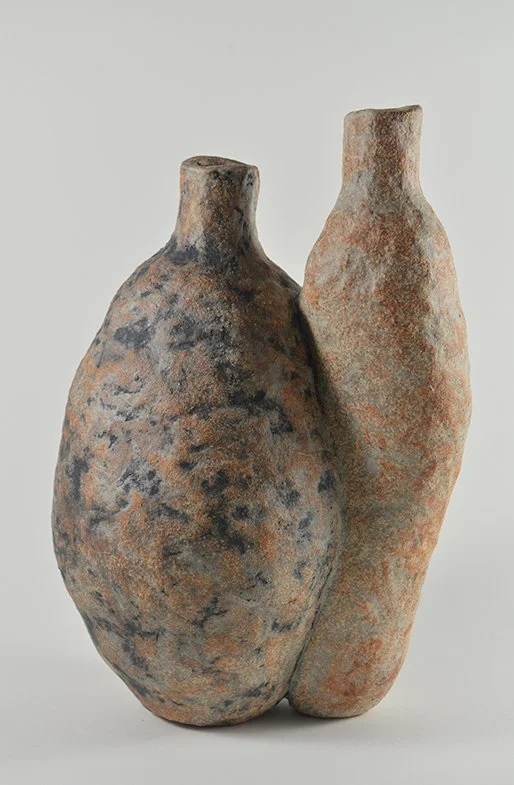 Reduction fired, pinched sculptural vessel "Doubles 3"