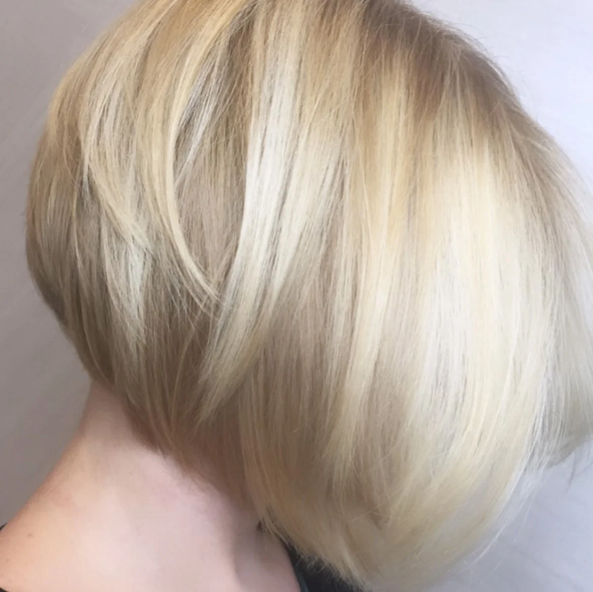 Blonde balayage on a stacked bob