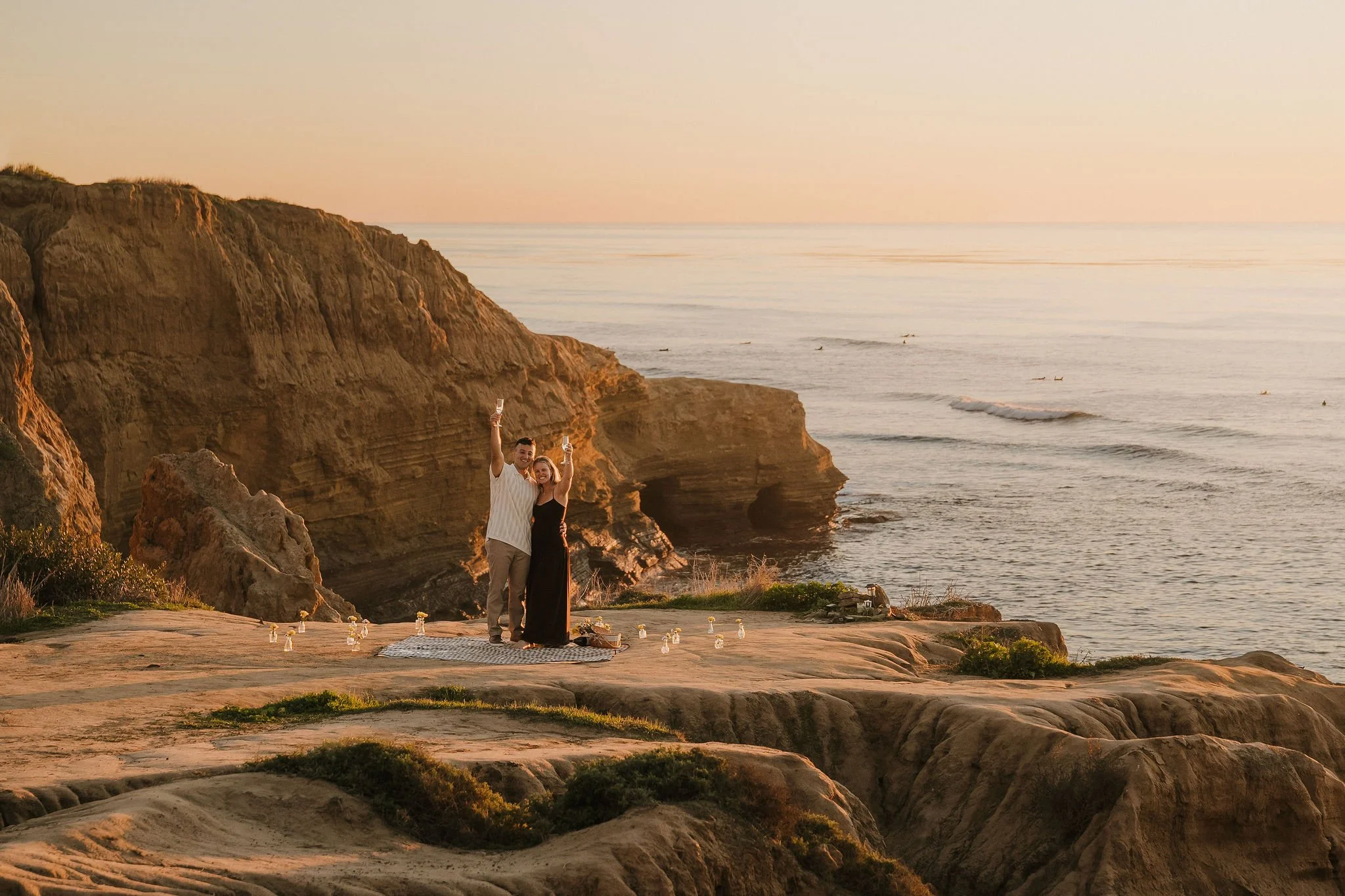 Surprise Marriage Proposal and Picnic at Sunset Cliffs Natural Park in San Diego (San Diego Proposal and Engagement Photographer)