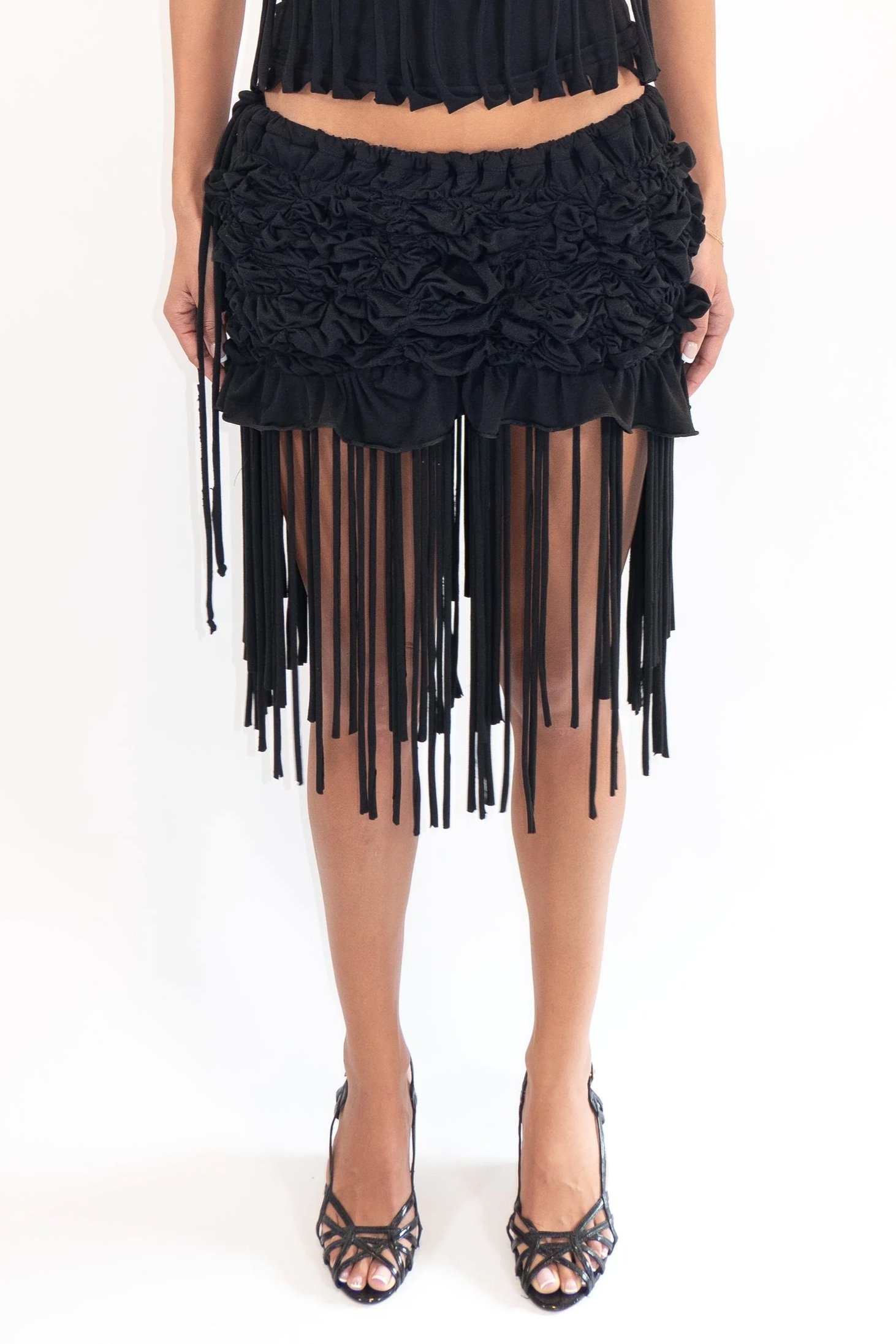 FRINGE MINI SKIRT - BLACK