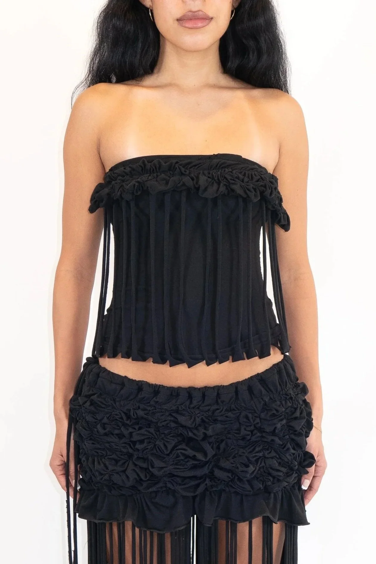 FRINGE TUBE TOP - BLACK