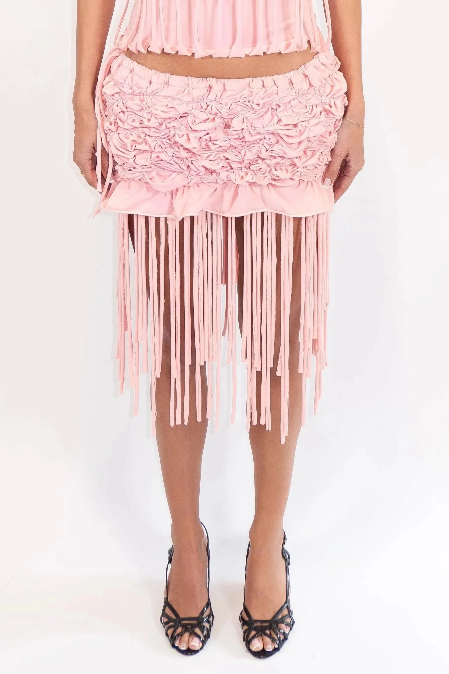 FRINGE MINI SKIRT - PINK
