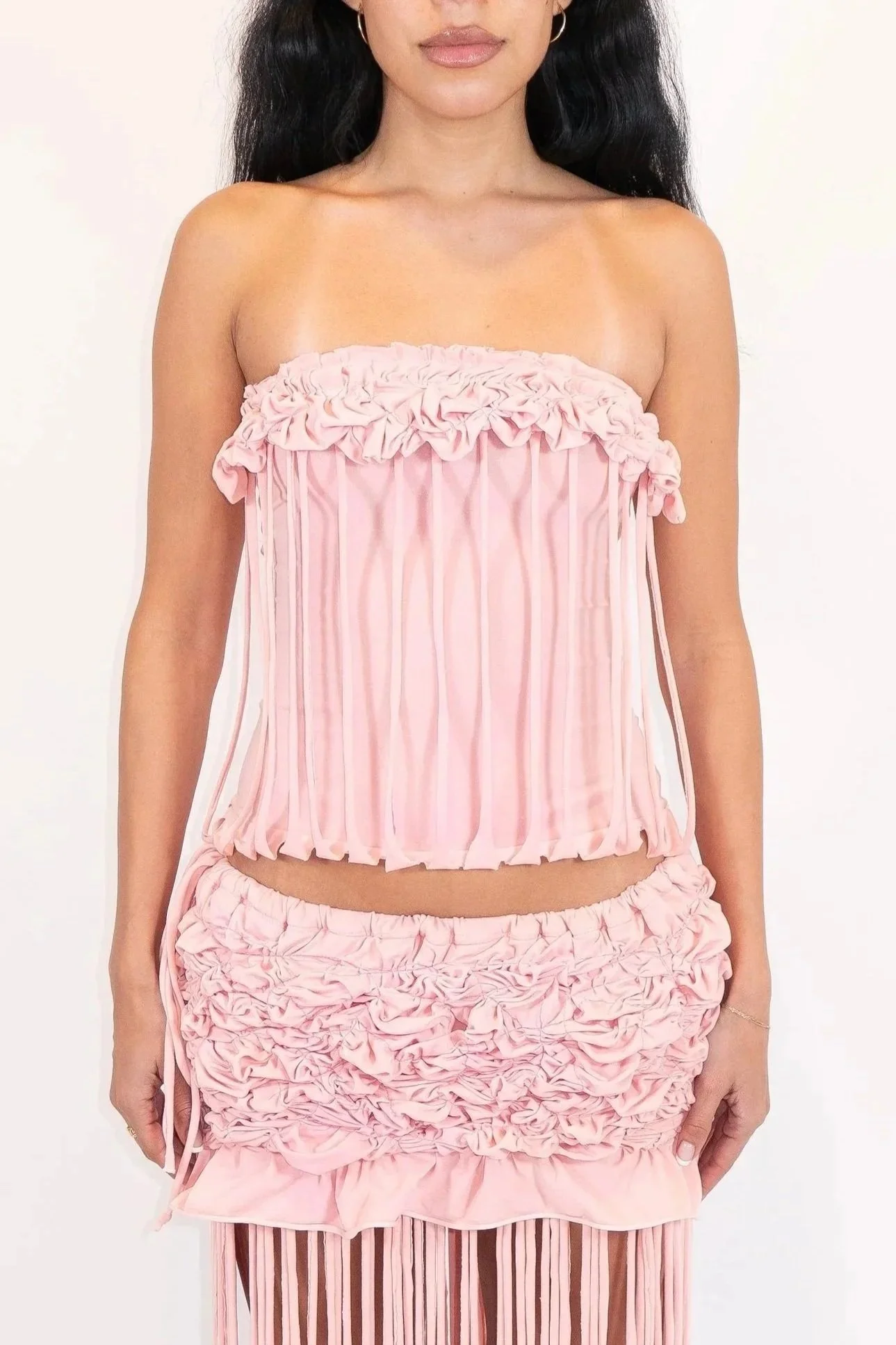 FRINGE TUBE TOP - PINK