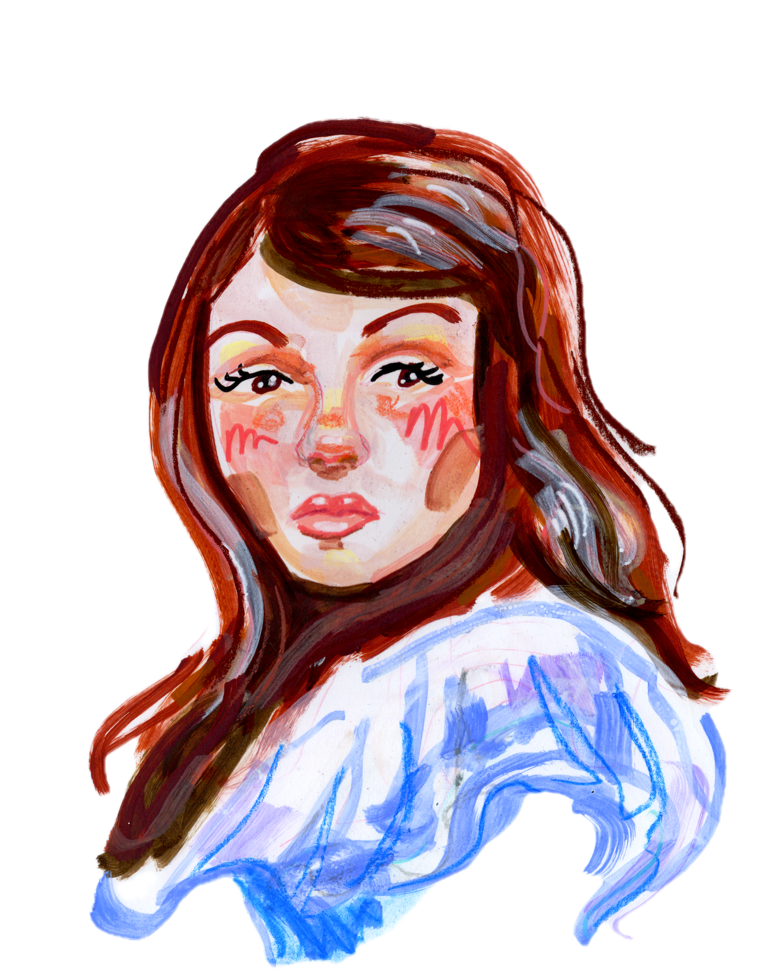 Vancouver fashion illustration portrait in mixed media of a beautiful woman with brown hair by Seb Black