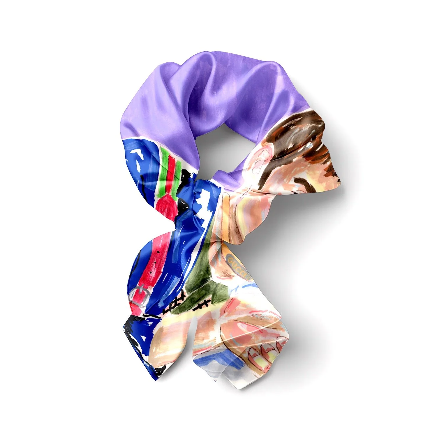 Seb Black silk scarf with fashion illustration