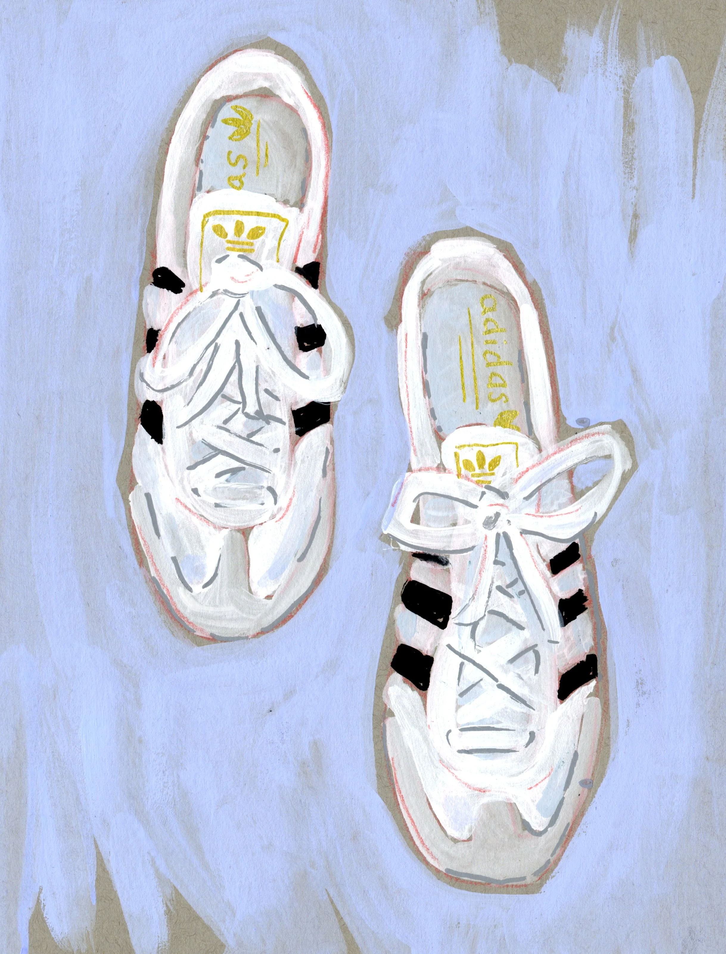 Adidas sambas sneakers product fashion illustration with white sneakers on a lavender background by Seb Black