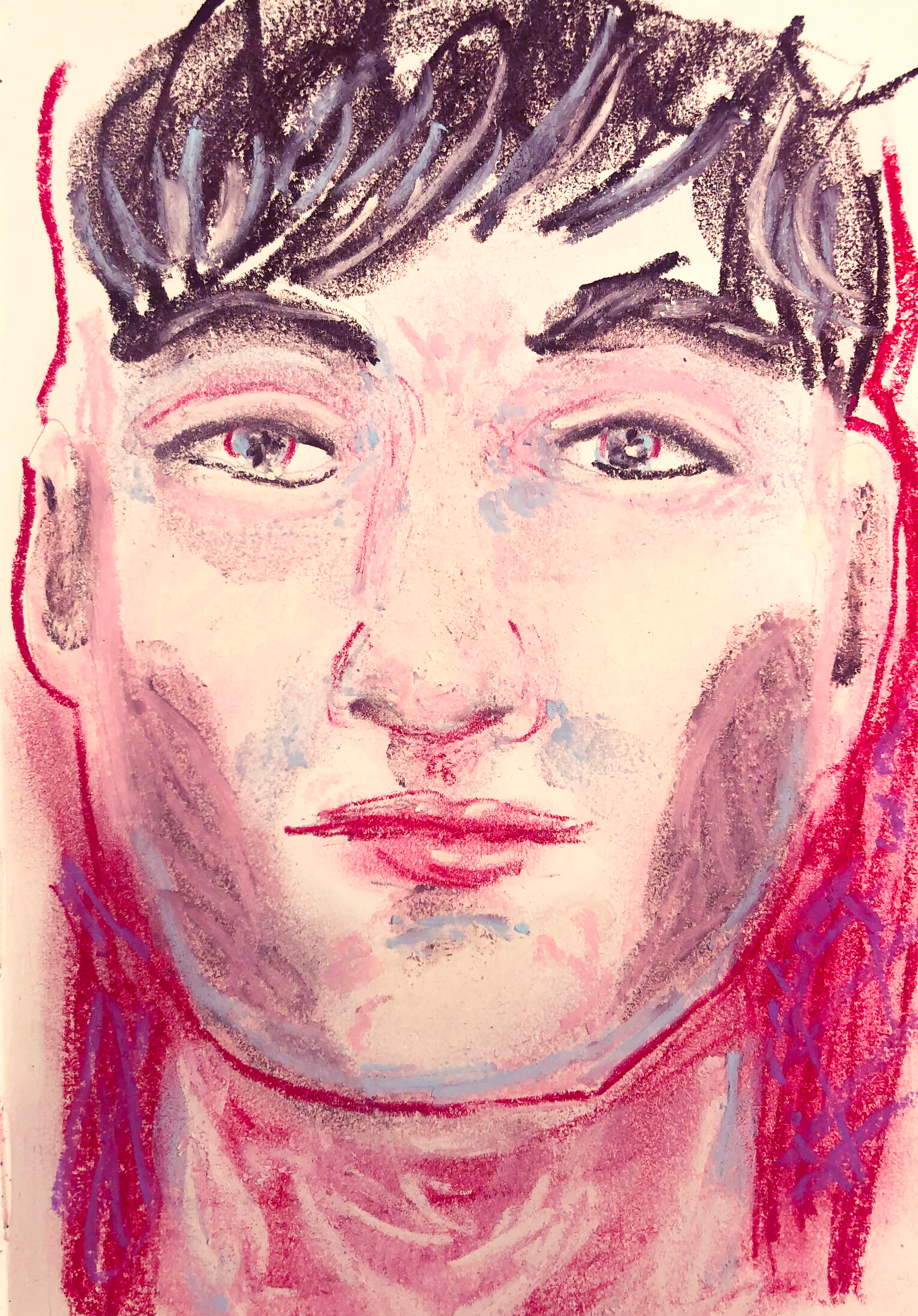 man beauty portrait in red soft pastels