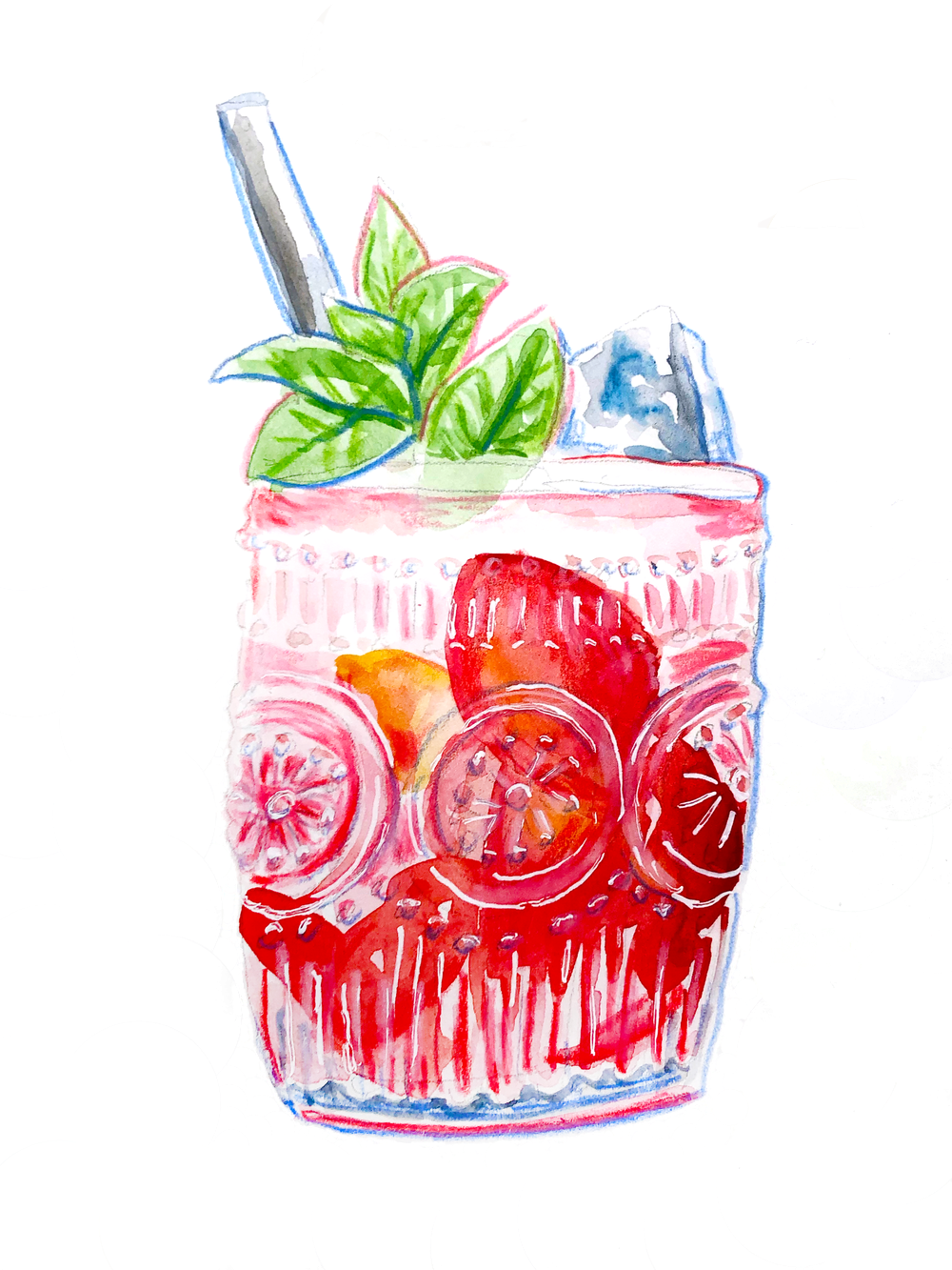 lifestyle illustration - strawberry and mint cocktail