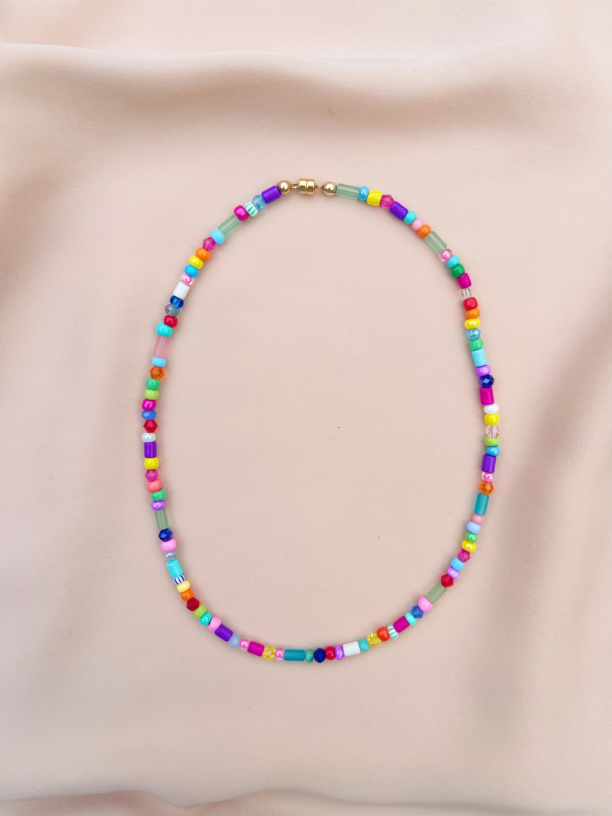 Multicolored Rainbow Beaded Necklace with Gold-filled Magnetic Clasp ...