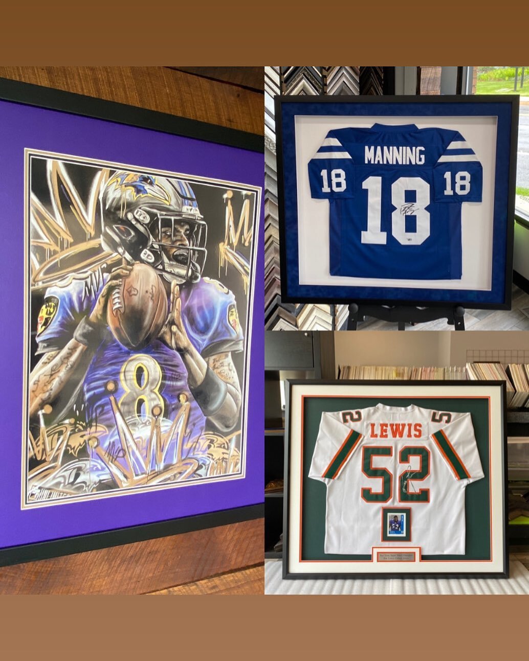 Who&rsquo;s your favorite player past or present? Ray Lewis college jersey. Lamar by local artist. #smallbusiness #harfordcounty #downtownbelairmd #supportlocal #belairmaryland