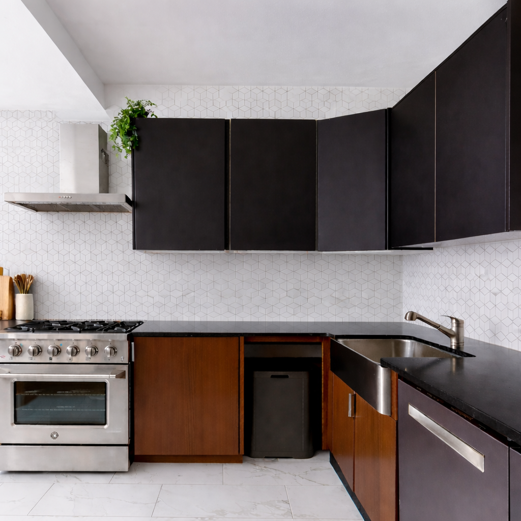 Modern kitchen with hexagonal backsplash.png