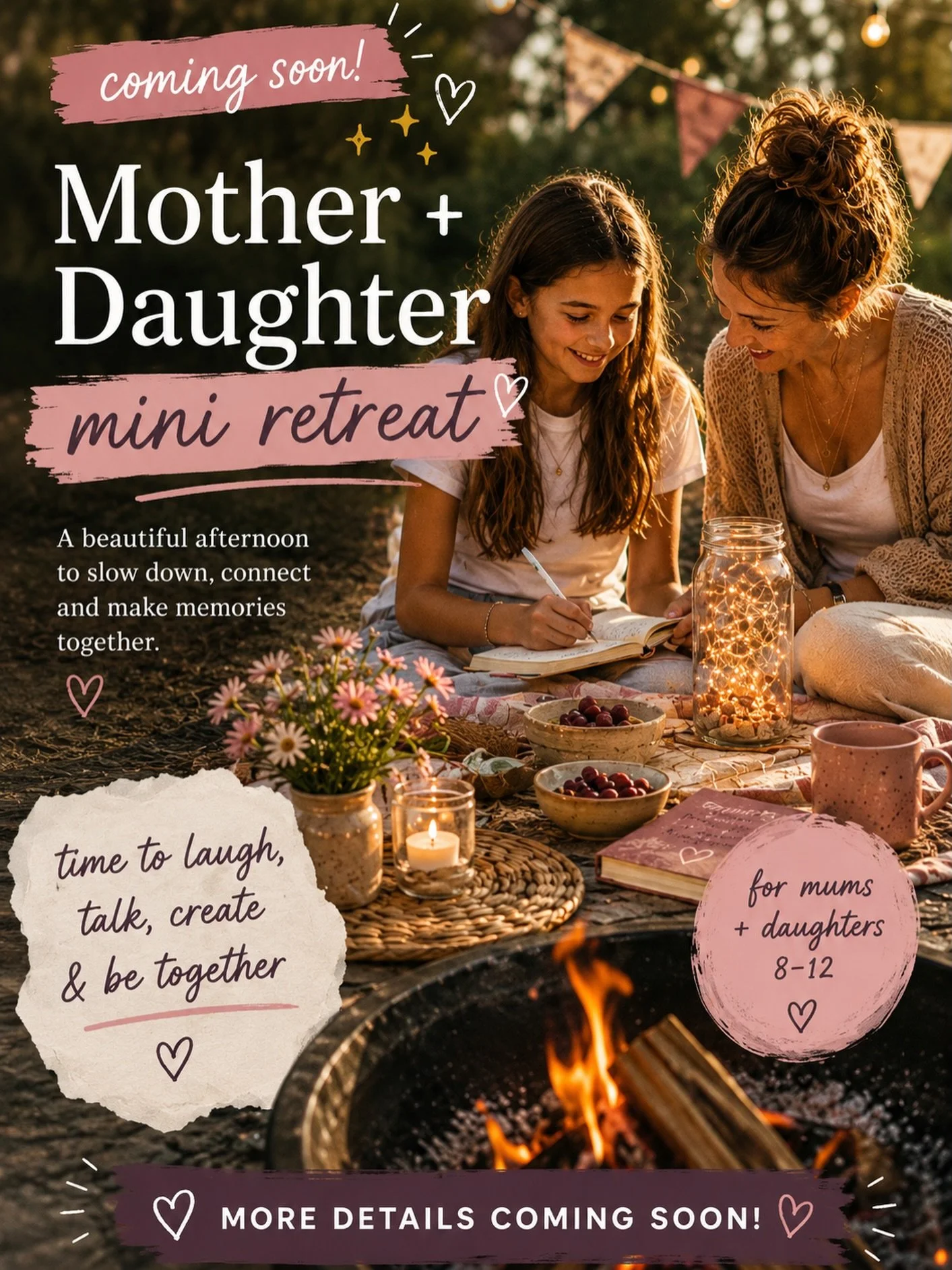 Mother + Daughter Mini Retreats are coming back 💗

A special afternoon just for you + her.

We&rsquo;ll create, laugh, connect and make some beautiful memories together, because they&rsquo;re only this age for a little while and mum and daughter tim