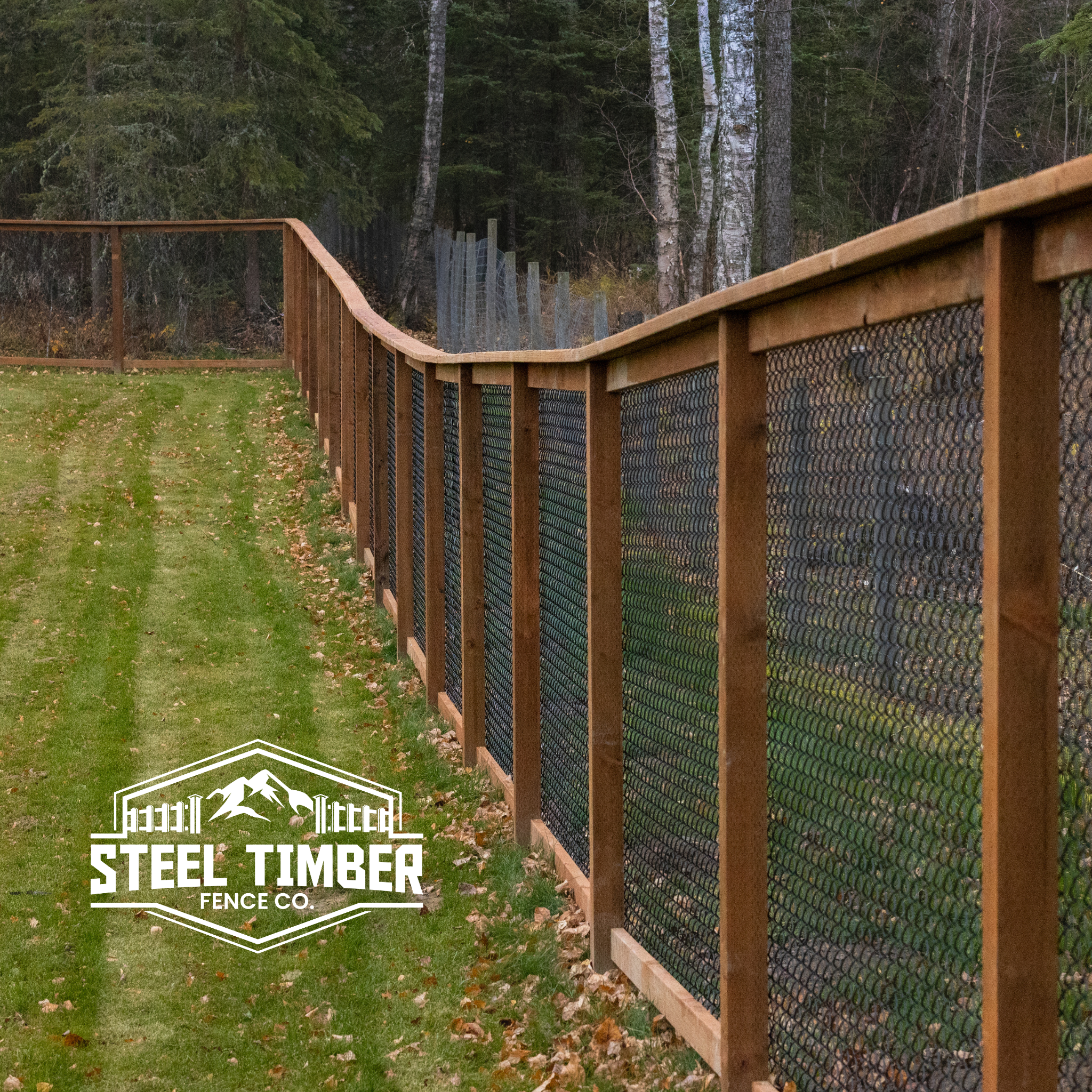 California (Cali) style wood frame chain link fence with black vinyl.