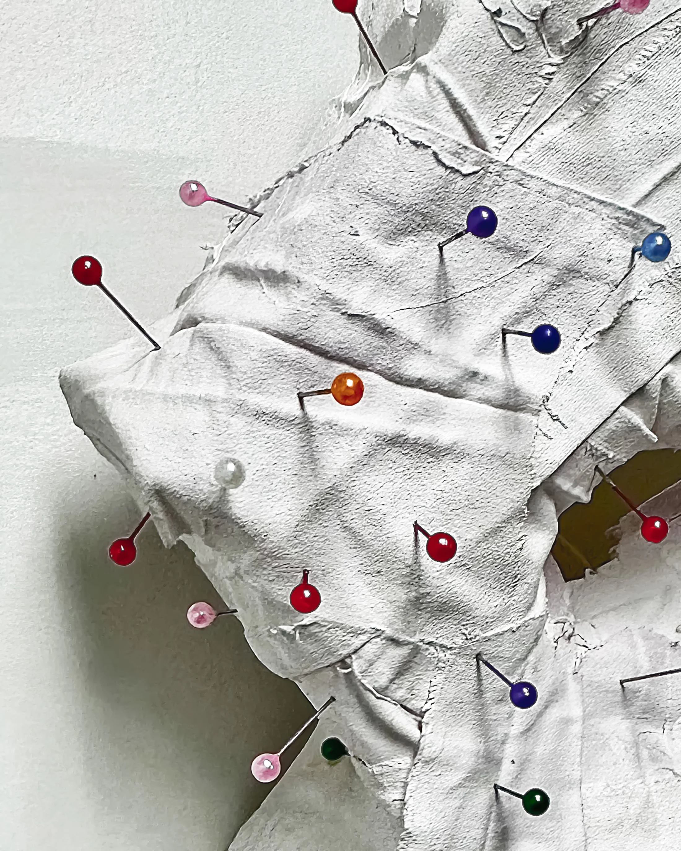 "On Pins and Needles" - Detail |
Cast Linen, Gesso, and Sewing Pins |
Fall 2023