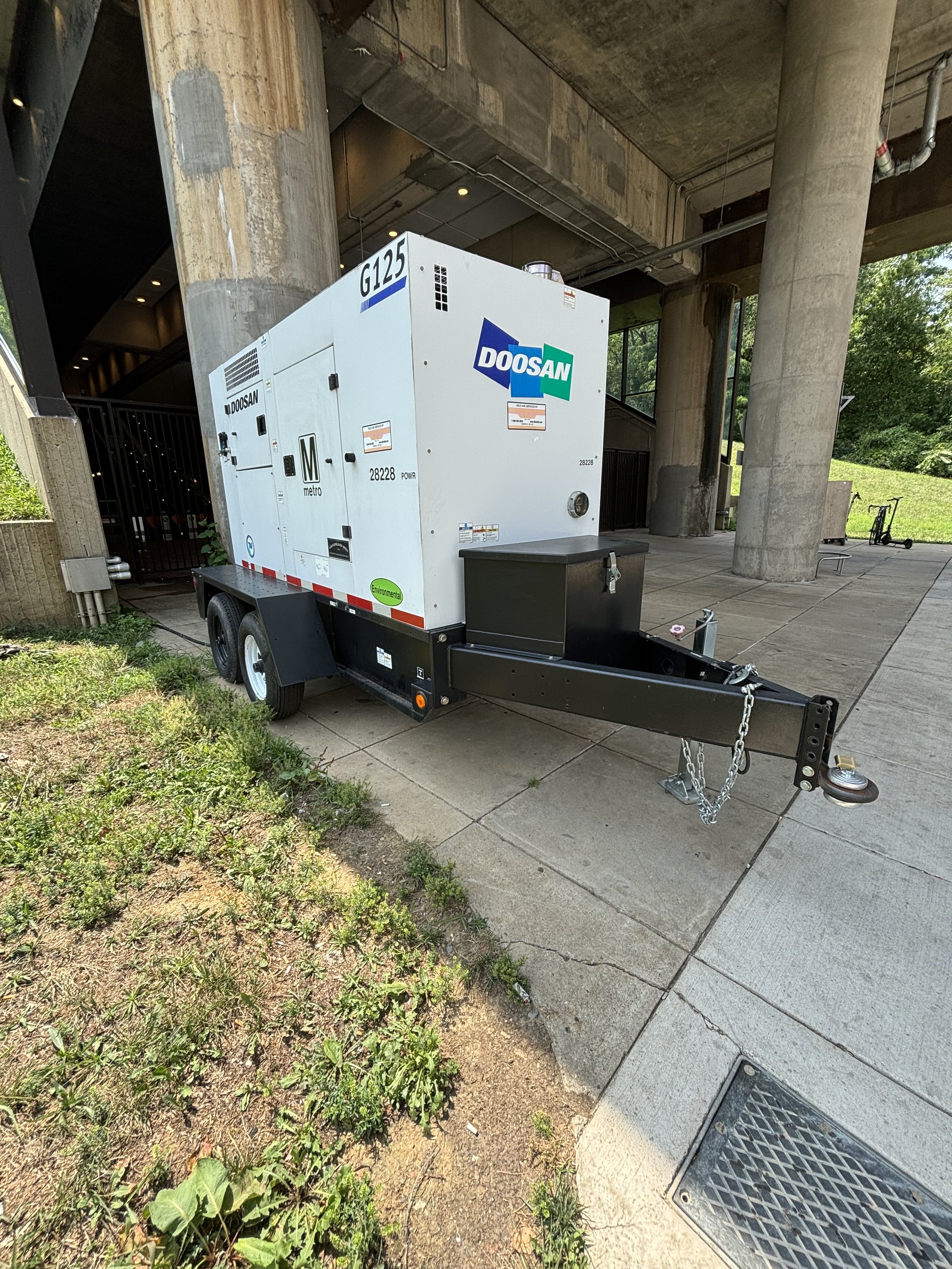 A GENERATOR BEING CHARGED FROM THE METRO MAIN BUILDING