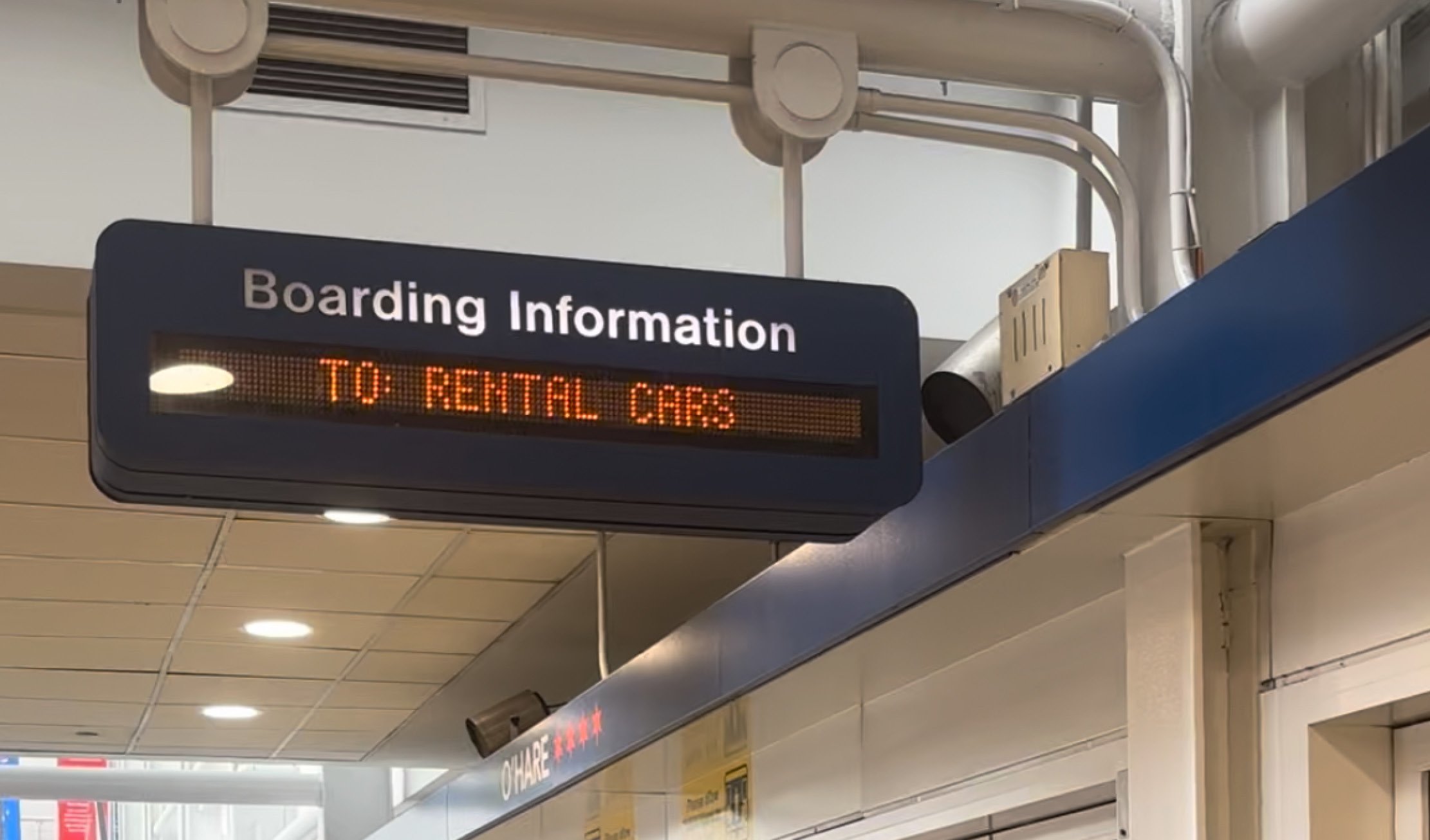 WALK TO THE AIRPORT TRANSIT AND TAKE THE TRAIN ‘RENTAL CARS’ (WHICH IS CALLED THE MULTI MODULAR FACILITY)