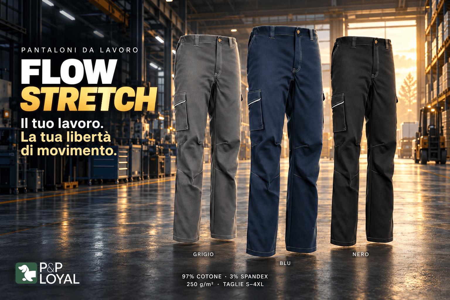 PANTALONI DA LAVORO P&amp;P LOYAL — FLOW STRETCH Il tuo lavoro. La tua libertà di movimento.