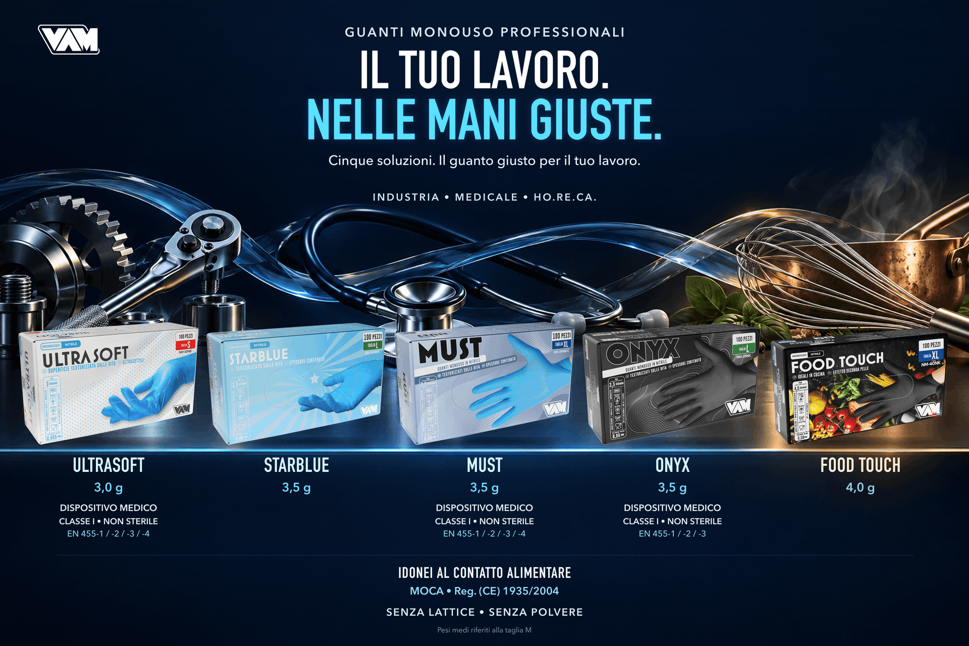 GUANTI MONOUSO PROFESSIONALI VAM. Il tuo lavoro nelle mani giuste.