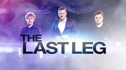 wide image of the show’s three presenters - the title is overlaid in black text - The Last Leg