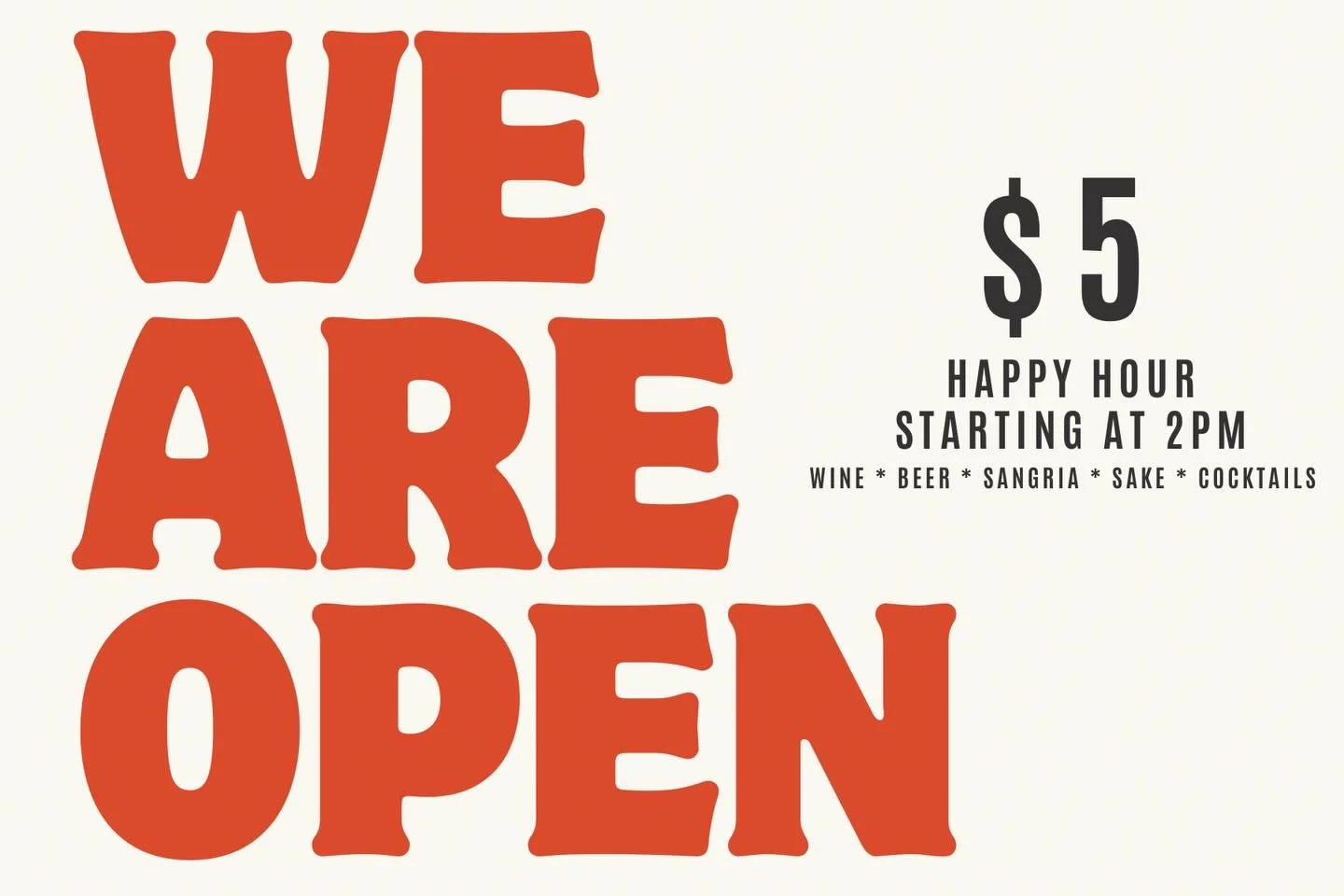 We are OPEN normal hours today ❄️ 
Keeping a close eye on the weather and will update here and in stories if anything changes.

💥 $5 Happy Hour pops off at 2pm
Grab a fun drink, take home dinner, and stock up on goodies before it&rsquo;s time to hun
