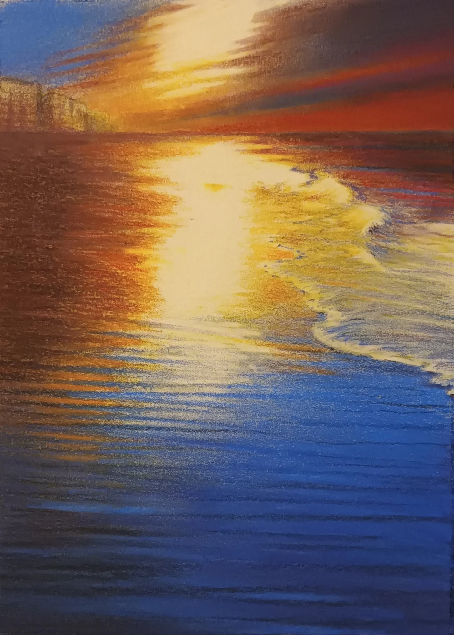 Blauw en rood strand oostende(pastel op papier) 30/40