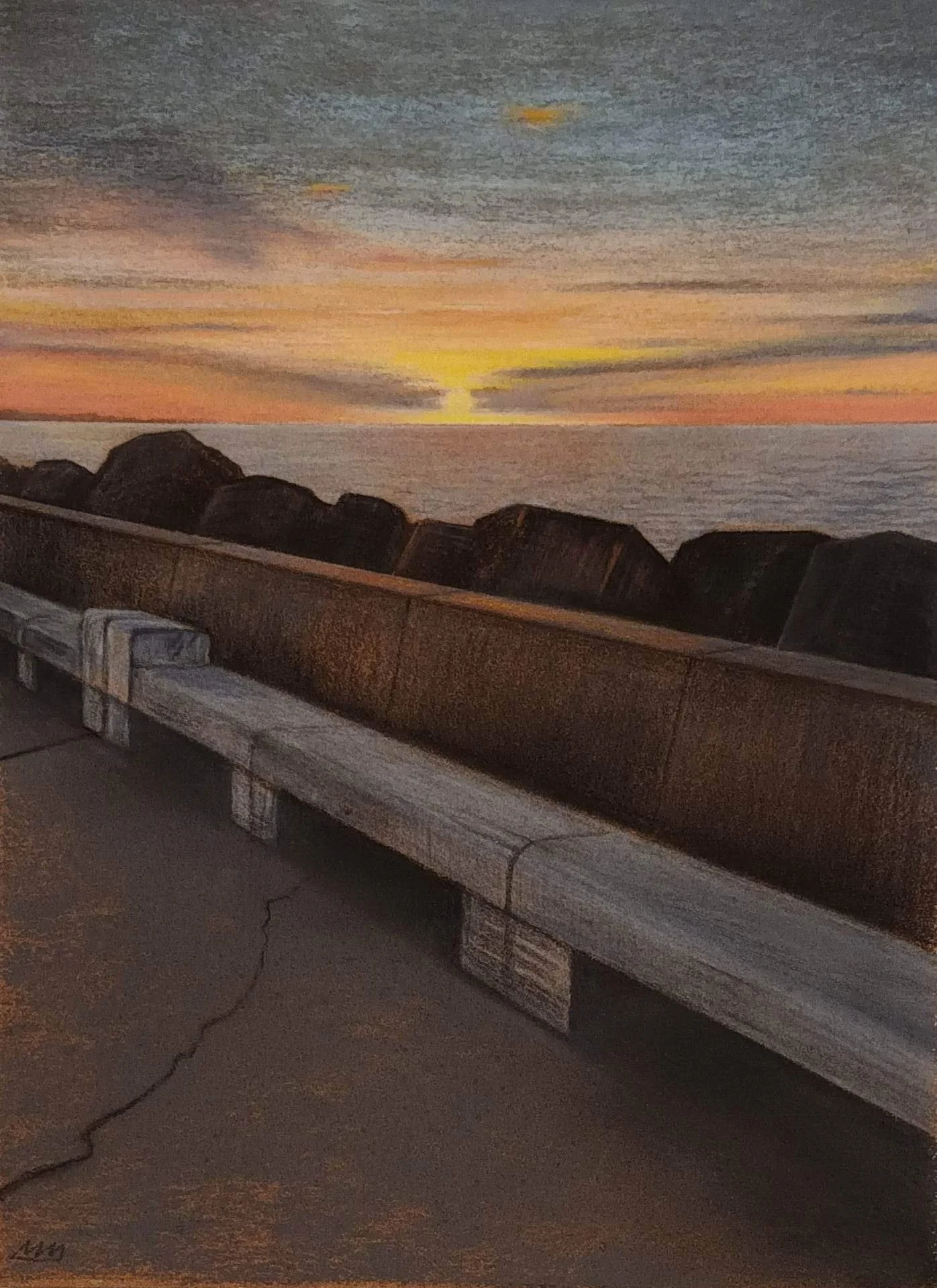 Banken op het westerstaketsel( pastel op papier) 30/40