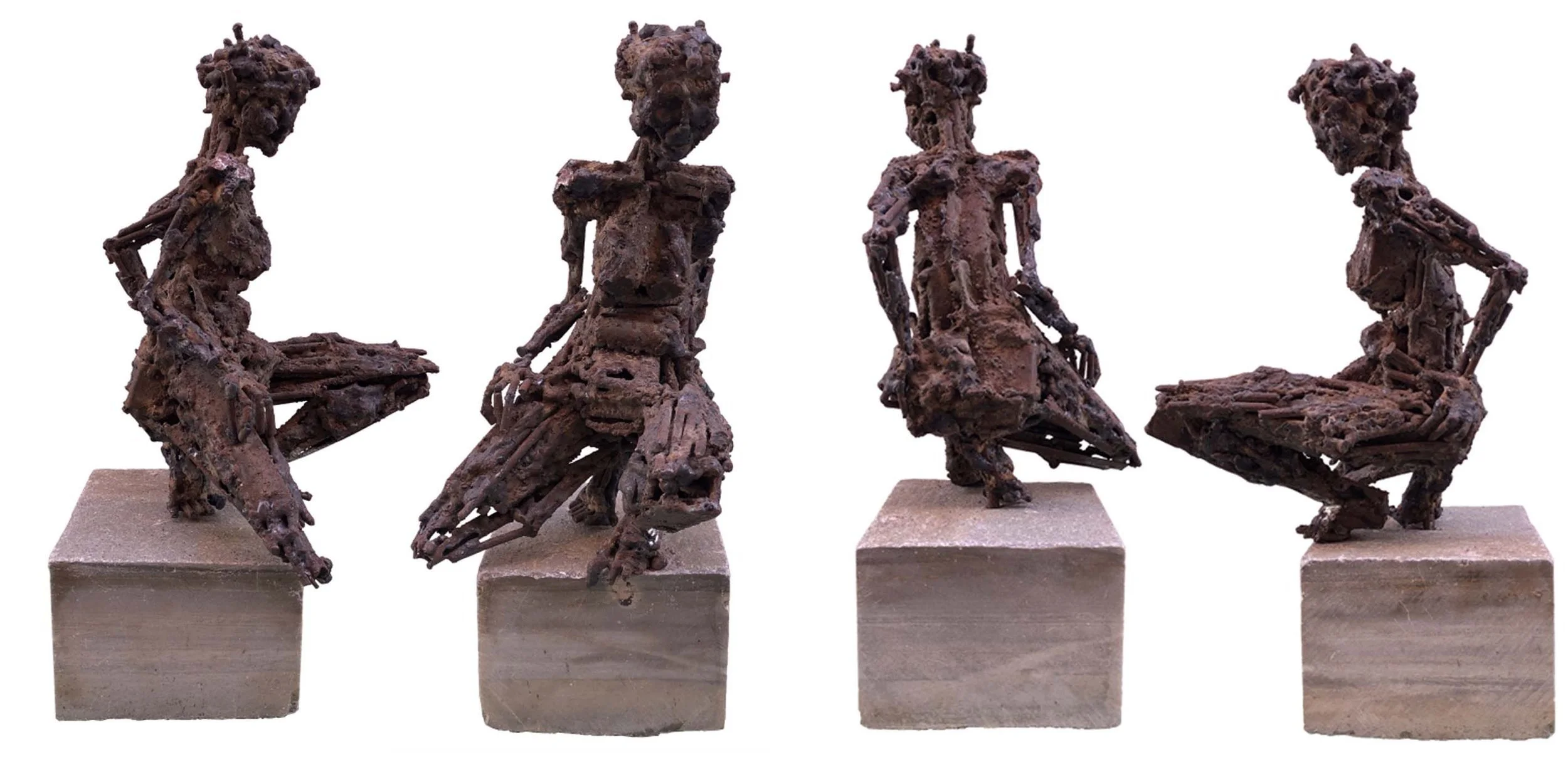 Fer N°3 - Nagels van geoxideerd steel en cipolin -  18,5 x 24,5 x 42,5 cm
