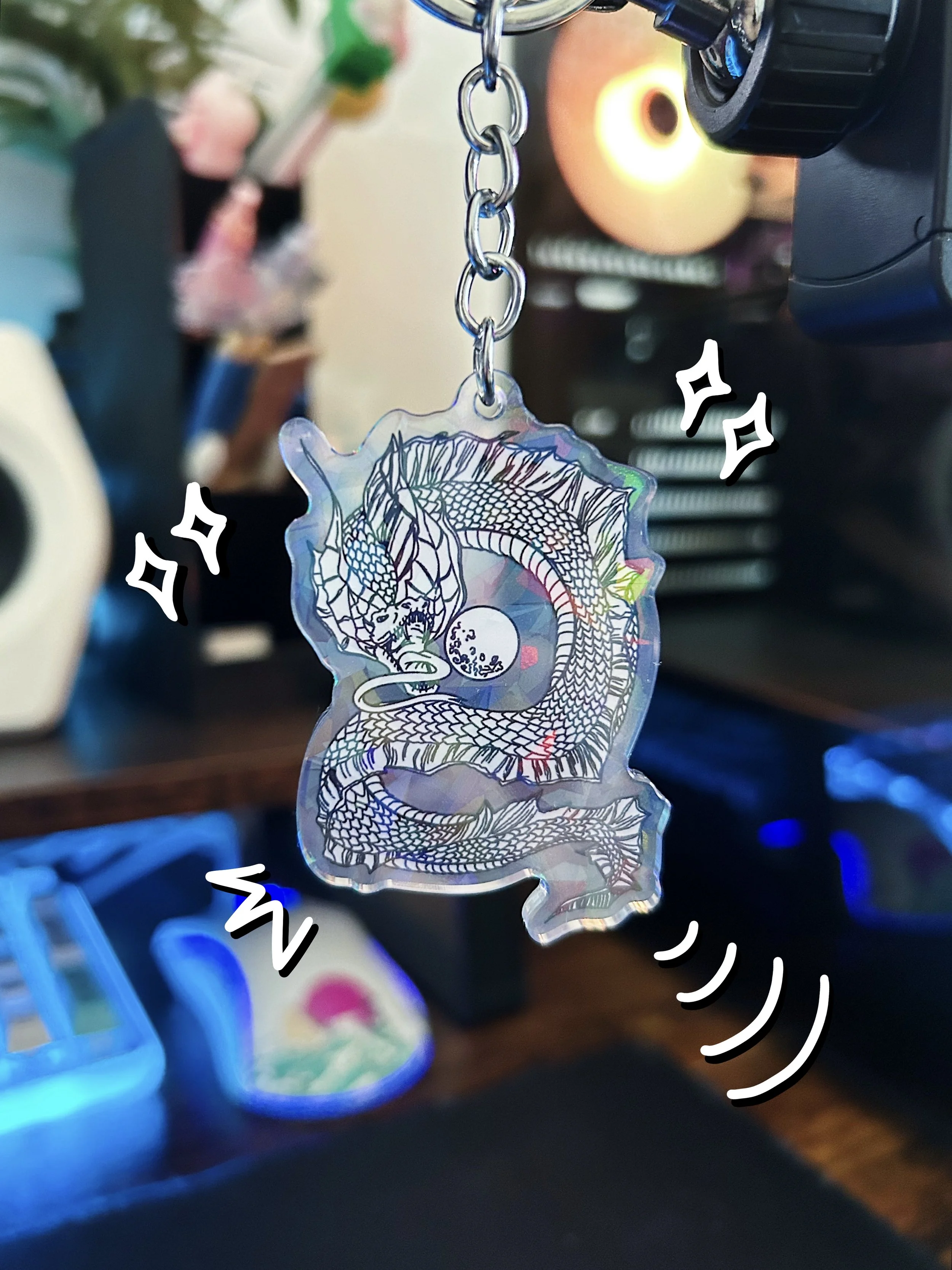 1.5" x 2.5" acrylic keychains with holographic finish