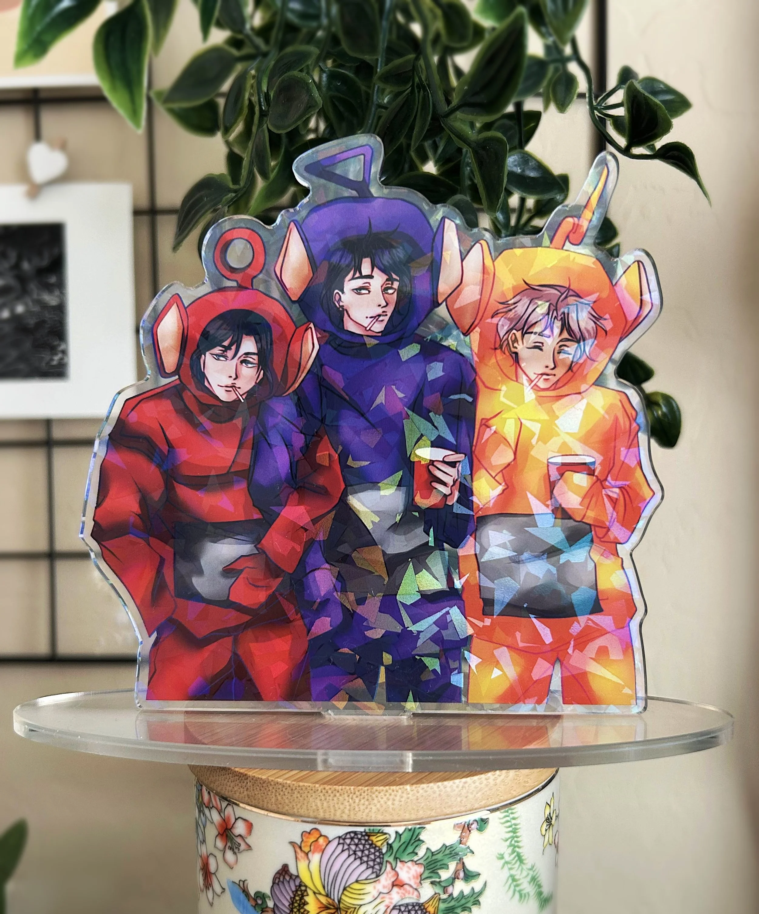 5” x 4.5” acrylic standee with holographic finish