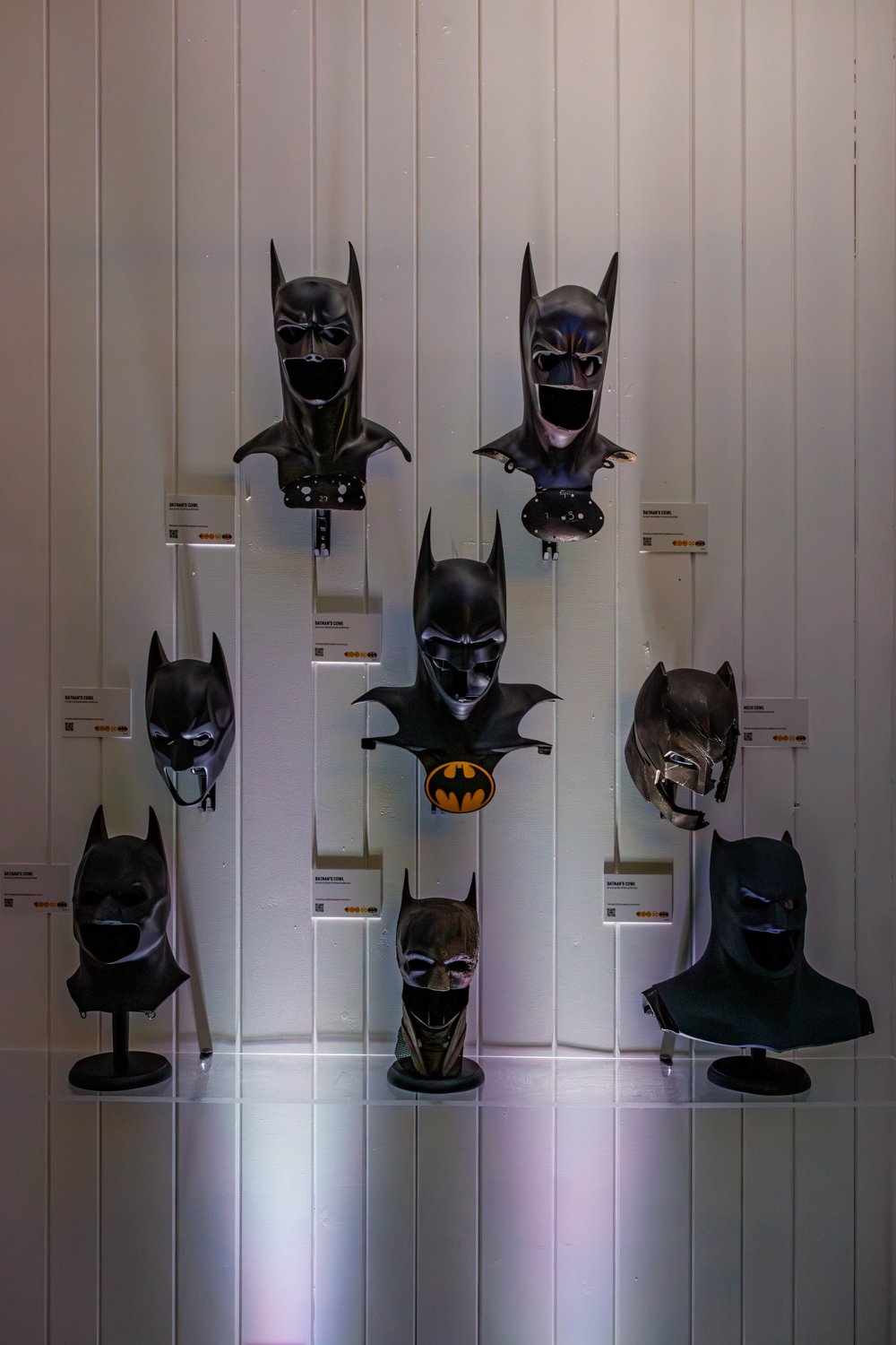  Awesome to see the various Batman cowls from the various films. 
