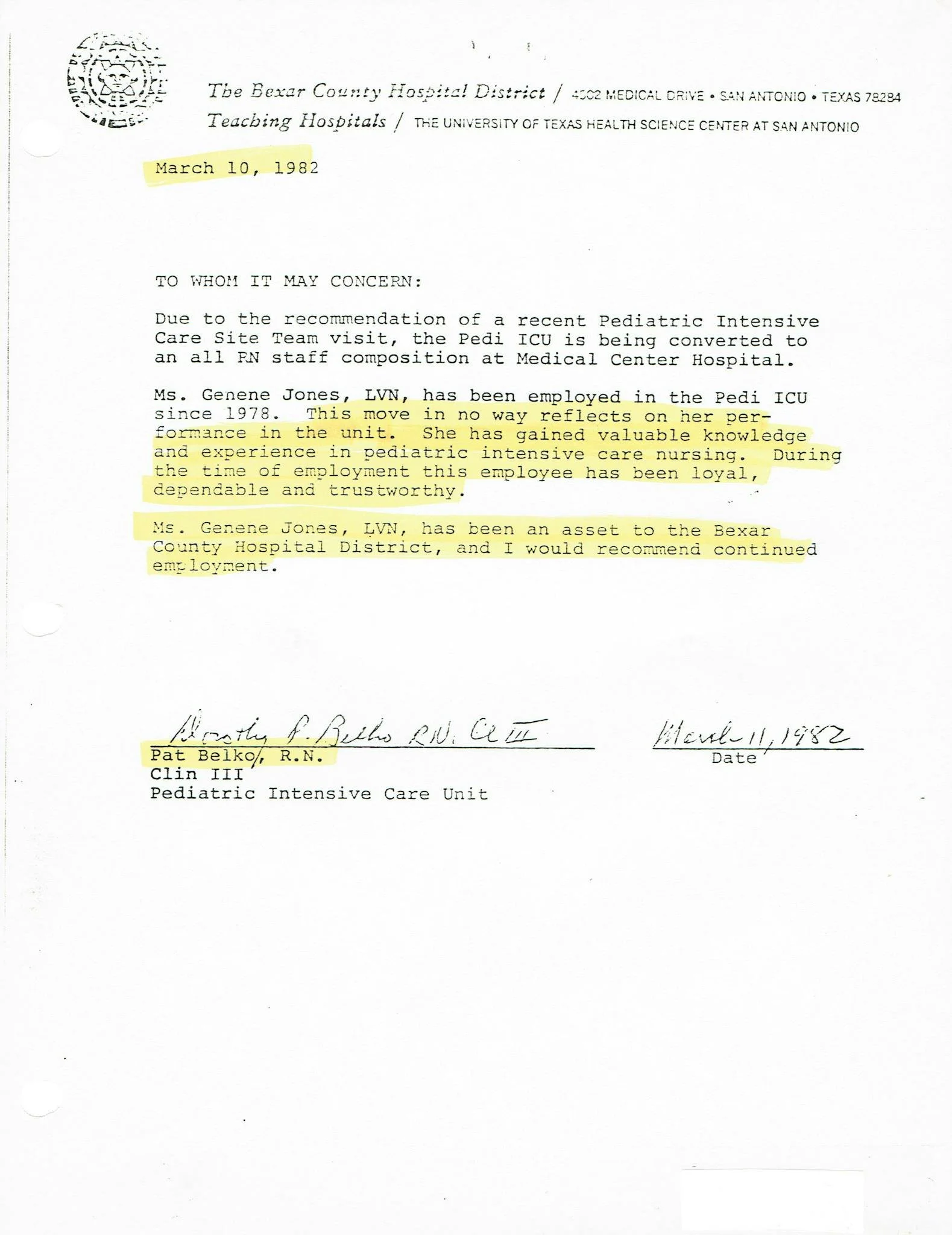 Genene Jones letter of rec