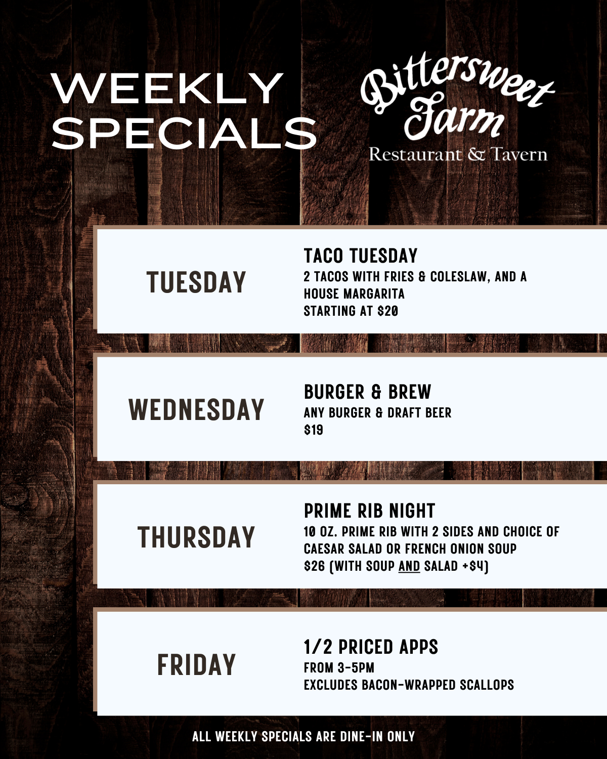 Menu — Bittersweet Farm