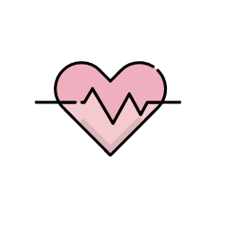 A pink heart with an electrocardiogram line running through it.