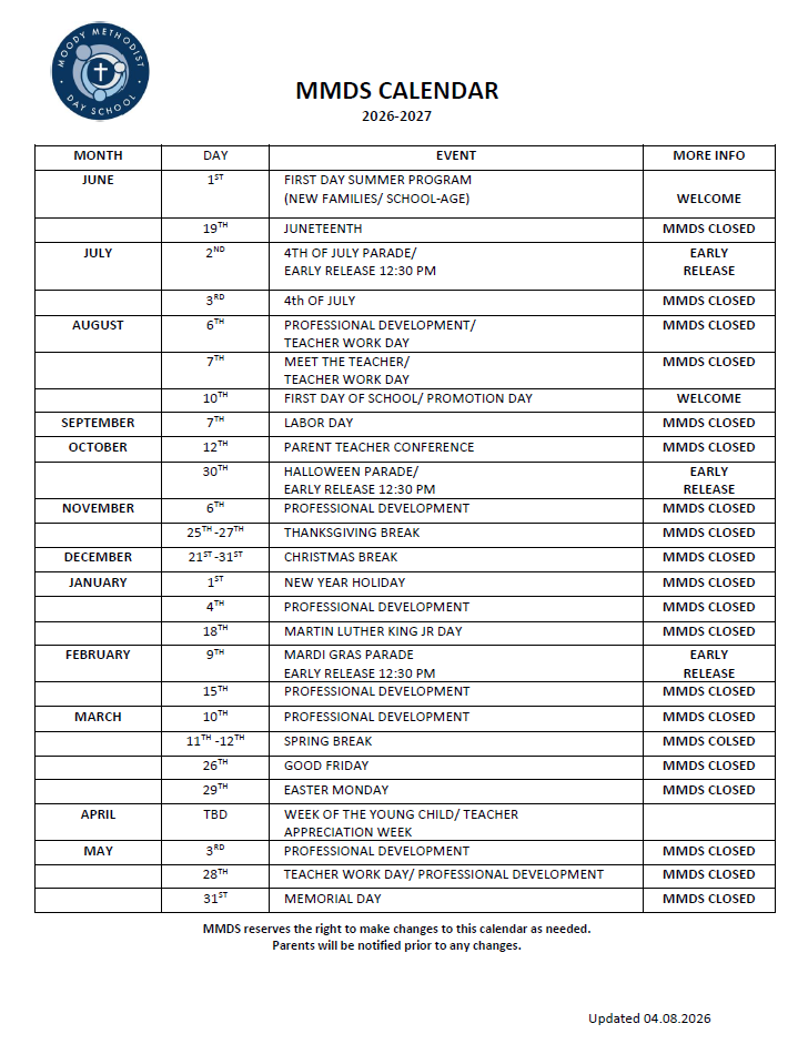 MMDS Calendar 2026