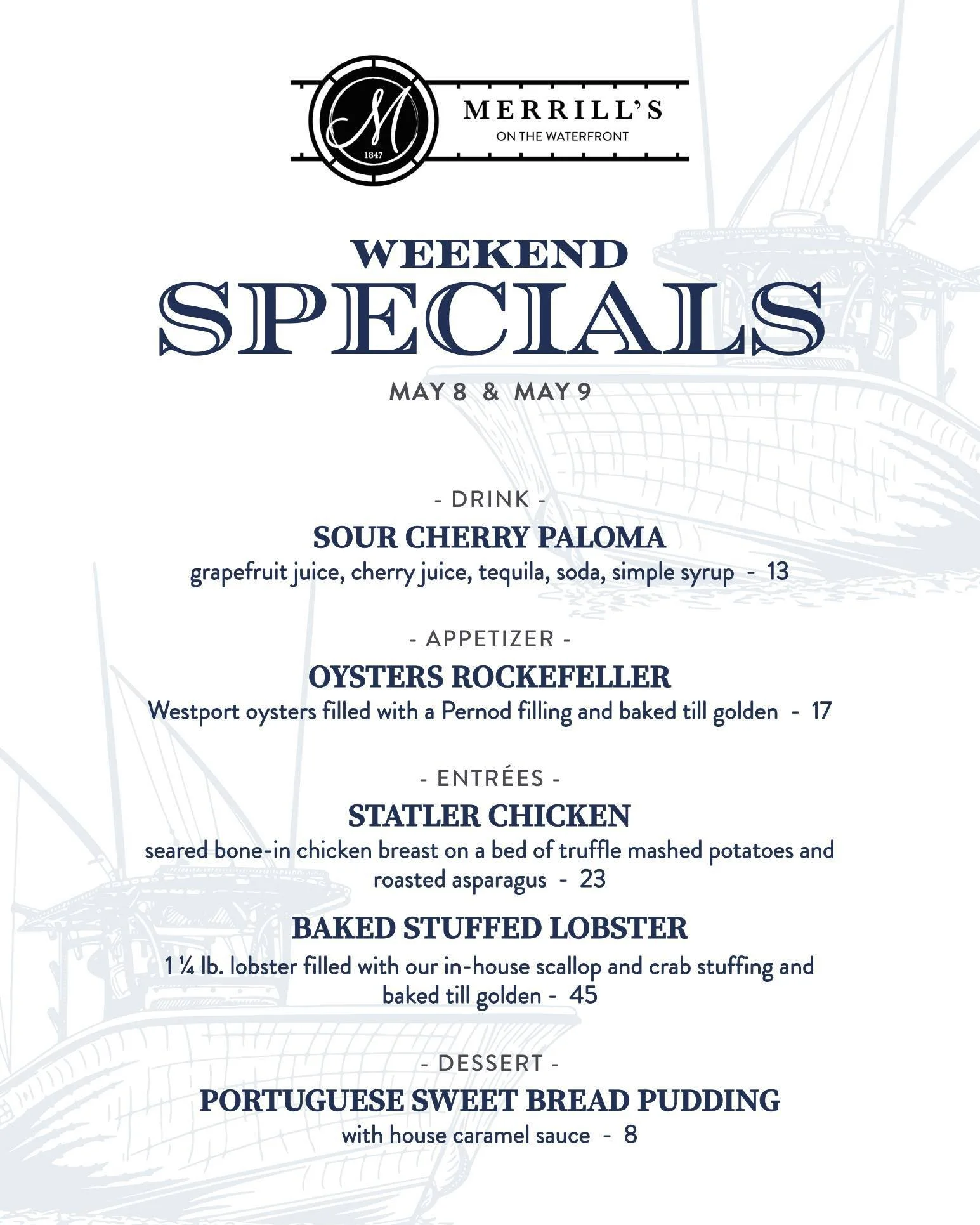 Dinner Specials for this Mother's Day Weekend!
