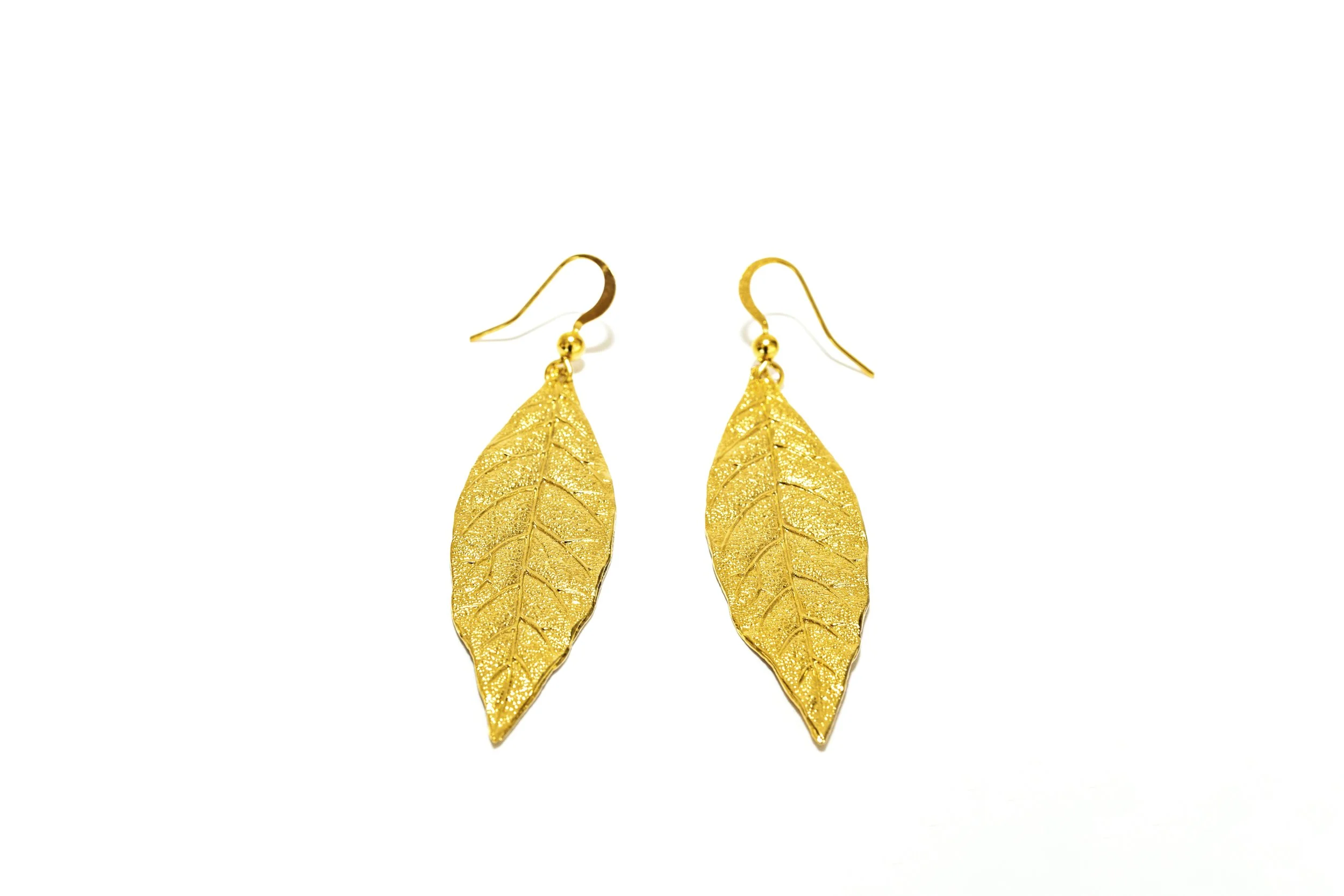 Boucles d’oreilles feuilles de laurier en laiton doré à l’or fin 24 carats