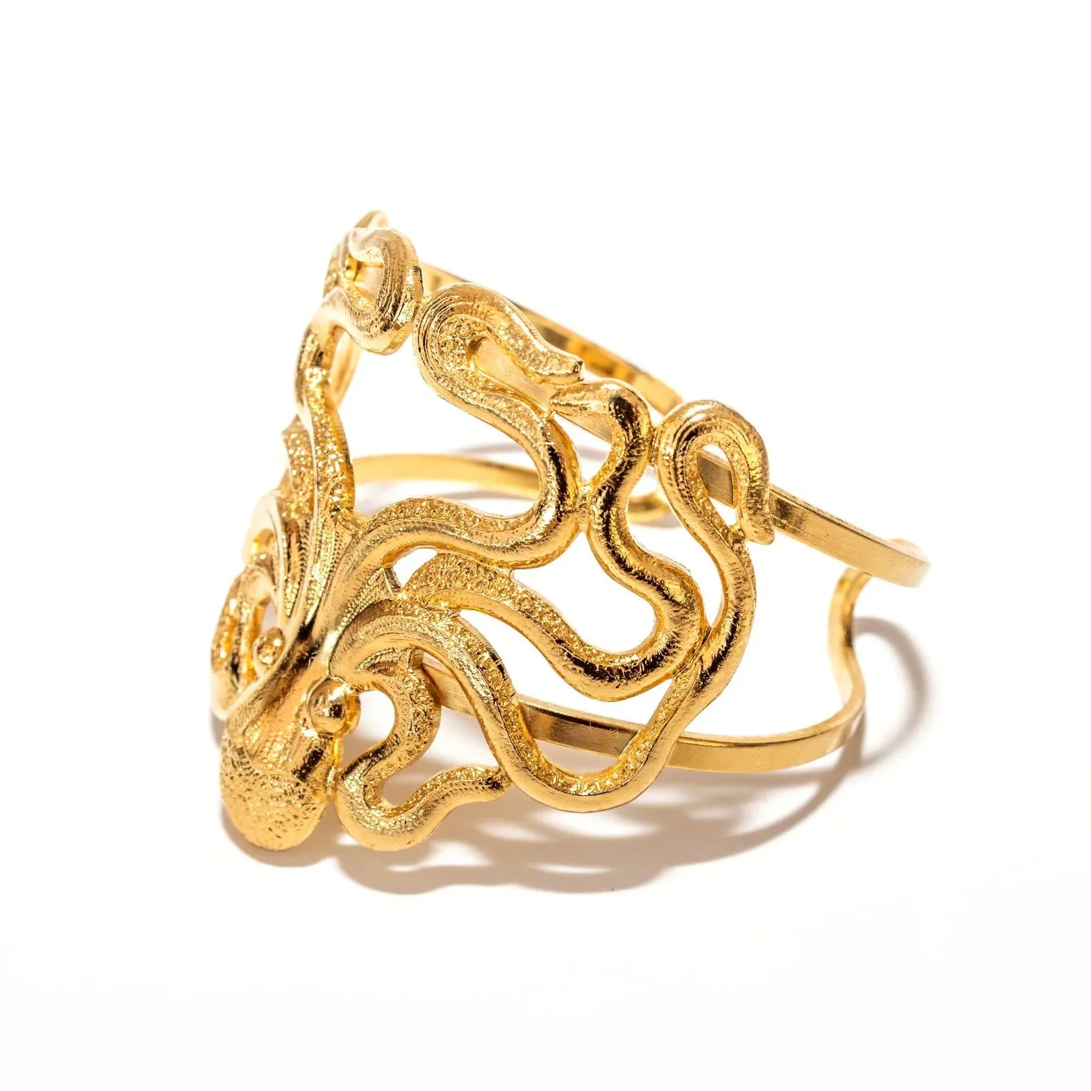 Bracelet manchette pieuvre en laiton doré à l’or fin 24 carats, motif de bras enroulés