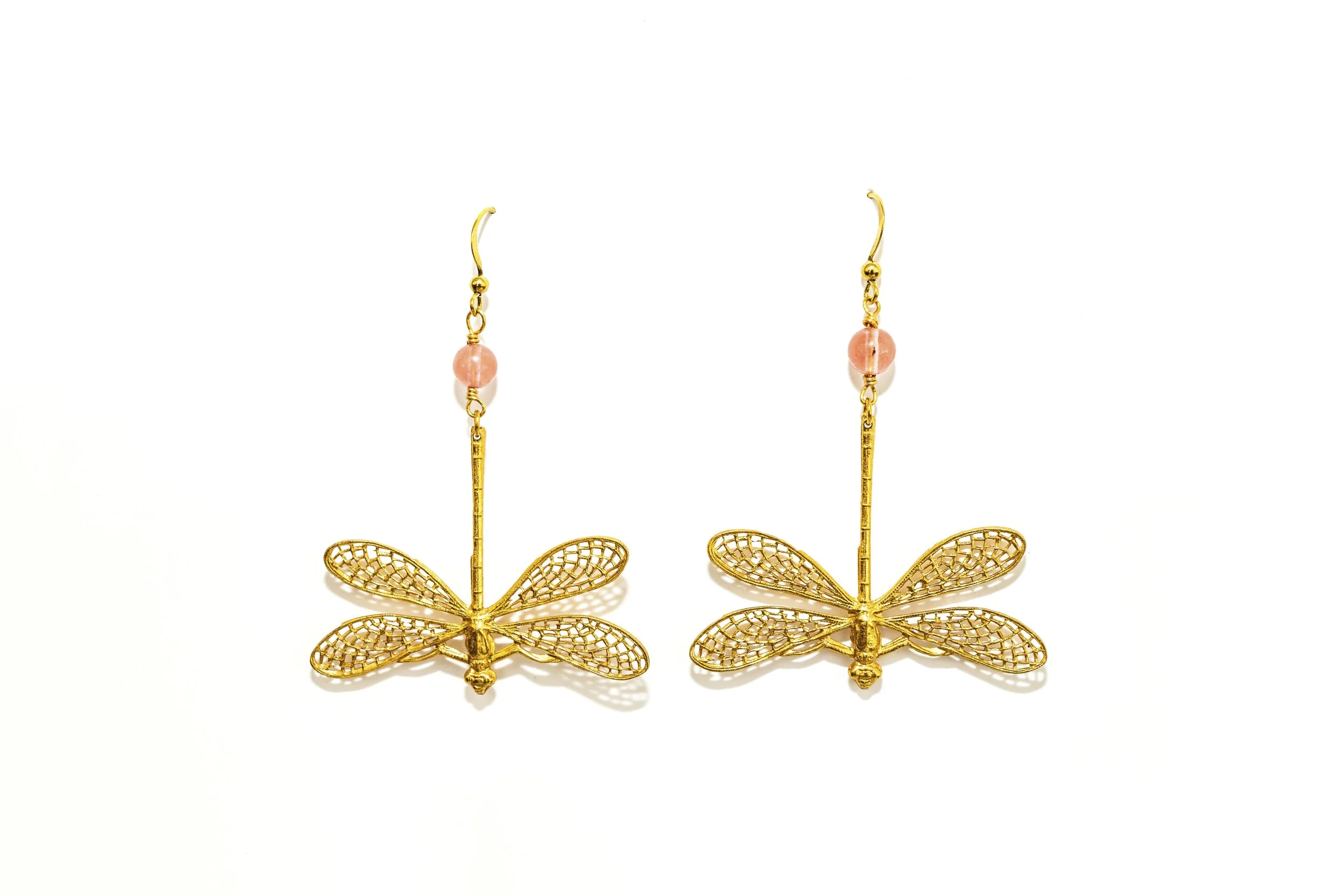 Boucles d’oreilles libellules quartz rose