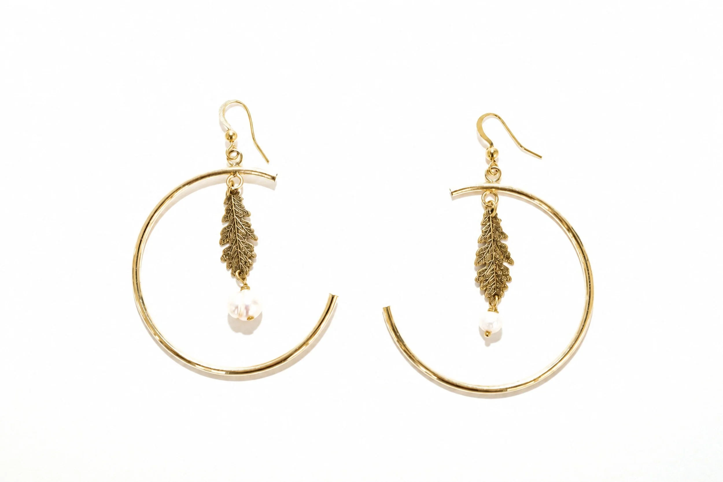 Oak Leaf Hoop Earrings with Pearls
