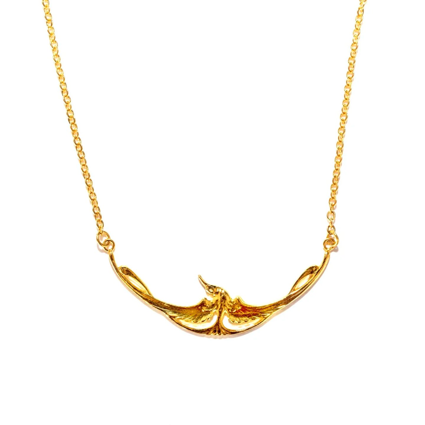 Collier cigogne, motif d’oiseau en vol en laiton doré à l’or fin 24 carats