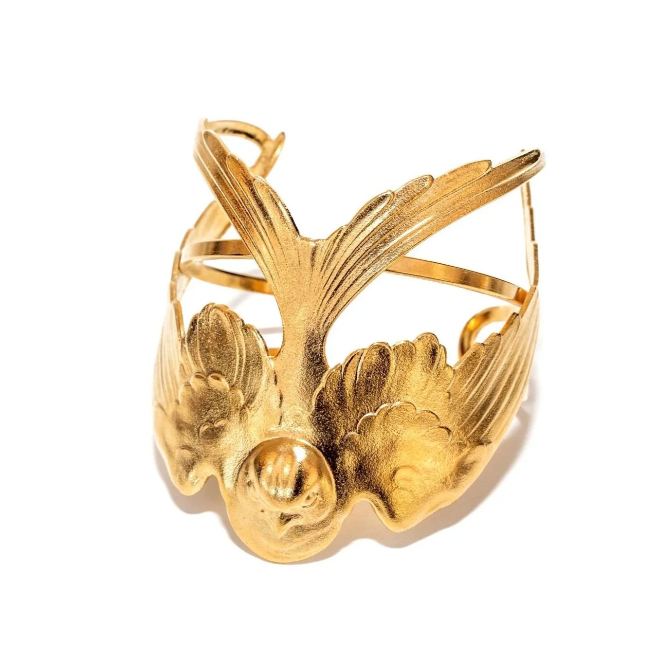 Bracelet manchette hirondelle en laiton doré à l’or fin 24 carats, ailes déployées