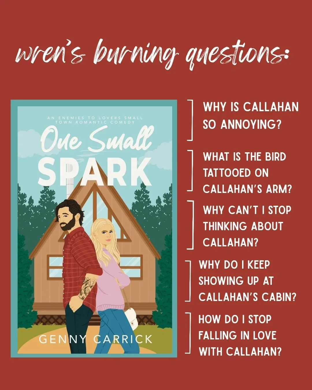 Such a curious woman!
What would the questions be from Callahan's POV??
#oppositesattract #idiotstolovers #enemiestoloversbooks #smalltownromance #hefallsfirst #blackcatenergy #closeddoorromance #fadetoblackromance #romcomvibes #indieromance #fallr
