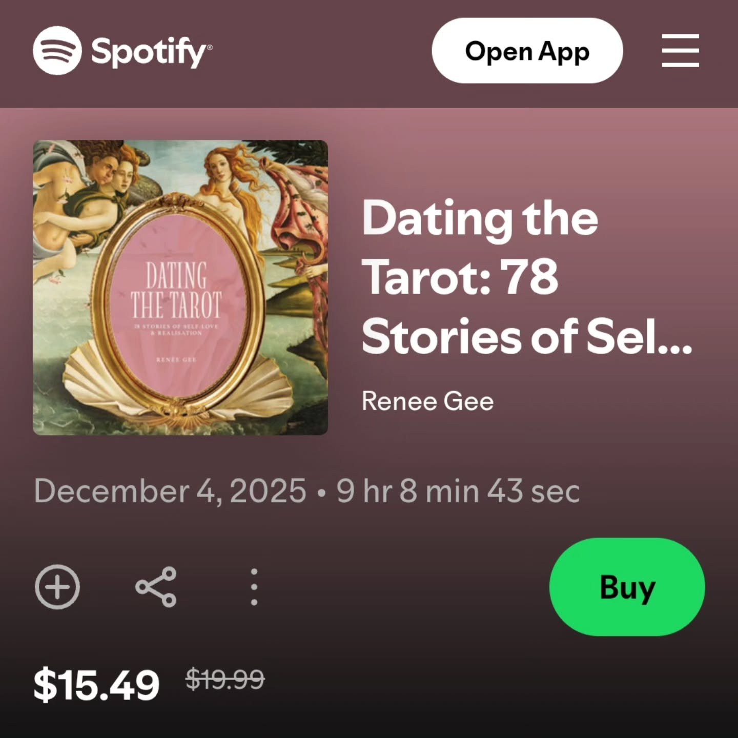 ✨️NOW AVAILABLE ON SPOTIFY!!!! My real voice narrating my book Dating the Tarot. You can now listen to the book on Spotify Audiobooks. Happy Full Moon in Gemini ♊️ ✨️ I hope you enjoy this final full moon for 2025 🌕

https://open.spotify.com/show/5l