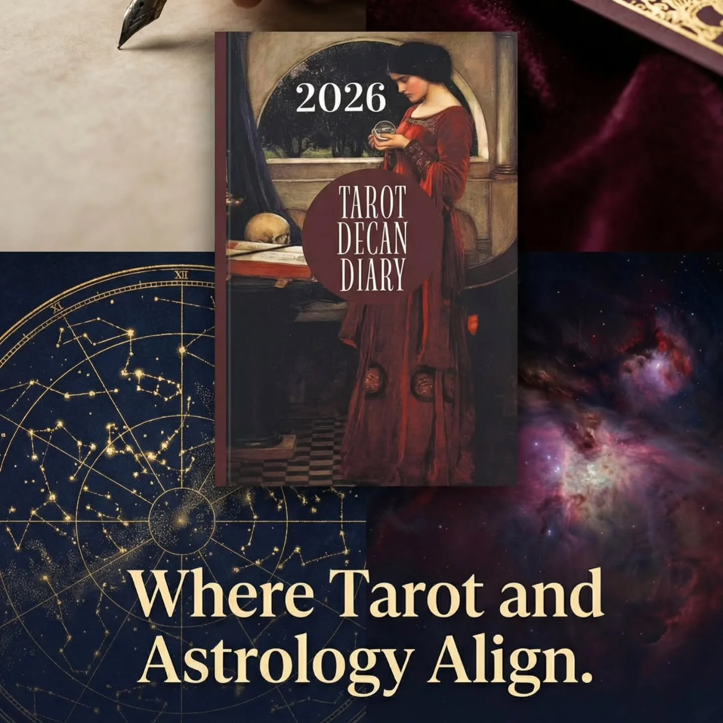 The &lsquo;Tarot meets Astrology&rsquo; Diary for the zodiacal year 2026. Follow the zodiacal year beginning March 21st 2026.

Scribe your Rider-Waite-Smith Tarot journal prompts to record what your readings reveal. Now you can align yourself with th