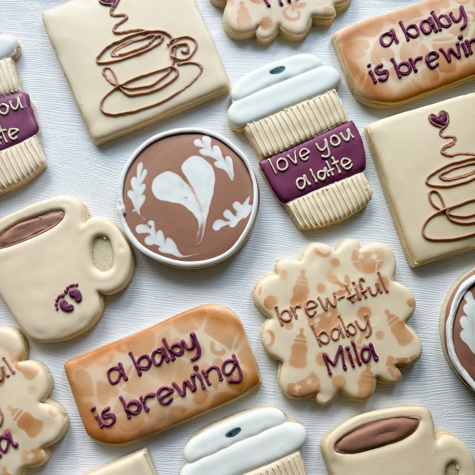 ☕️ A Baby is Brewing! 💕
Celebrating the arrival of sweet baby Mila with a brew-tiful set of cookies &mdash; because every baby shower deserves a little sugar and a latte love! 🍼💜

From lattes and cappuccinos to the cutest coffee cups, these cookie