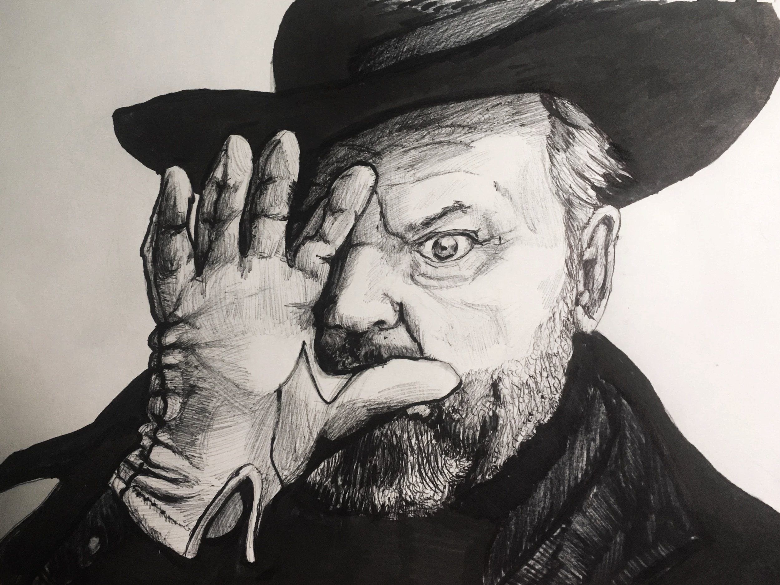 Orson Welles in 'F for Fake' (drawn 2018)